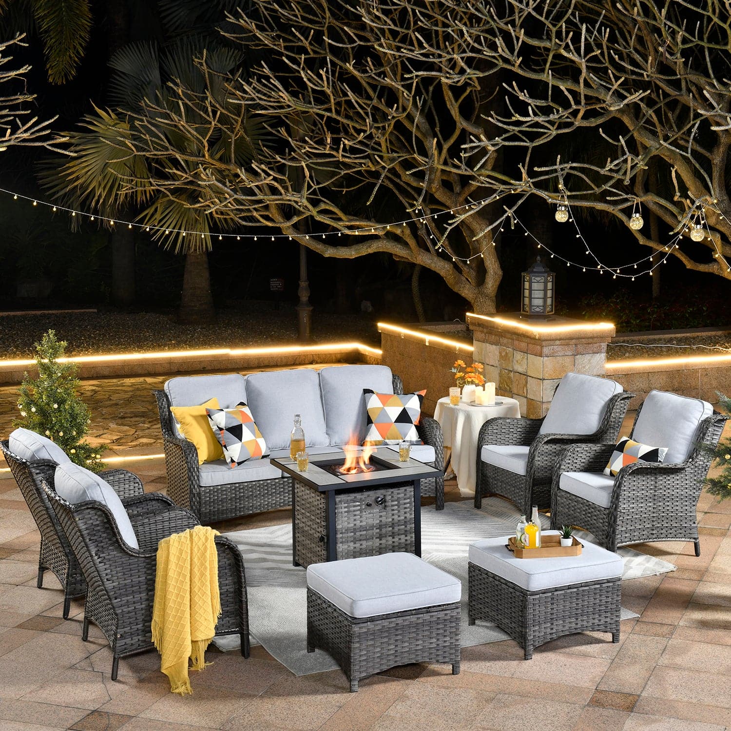 Ovios Patio 8-Piece Conversation Set with 30'' Propane Fire Pit Table Kenard