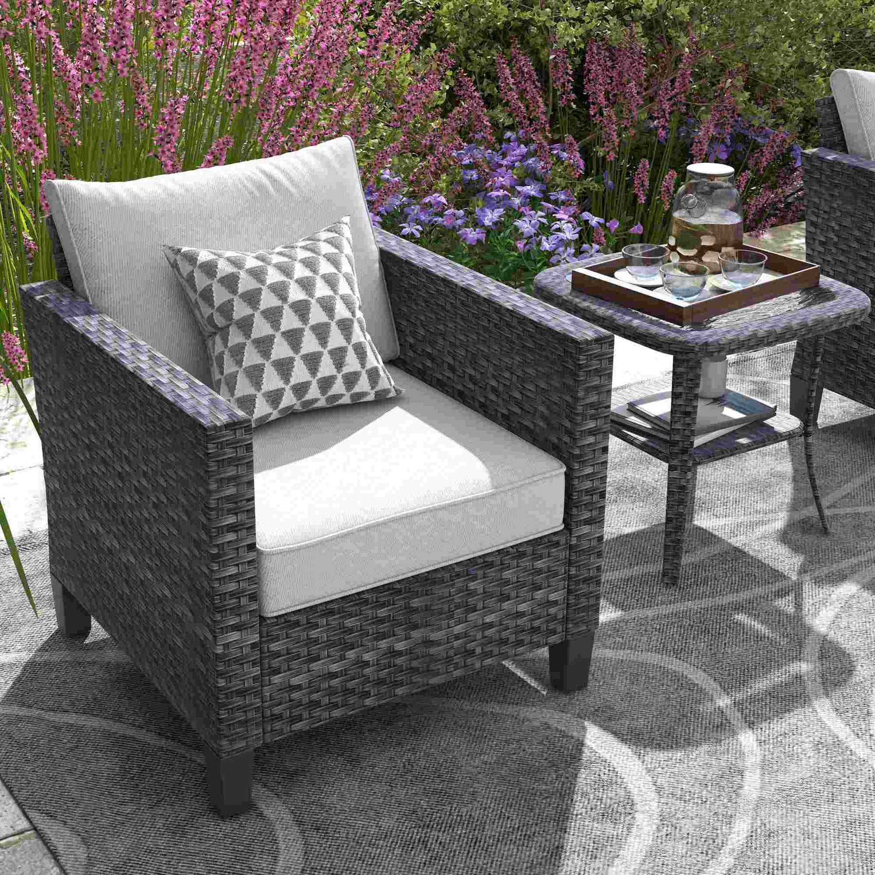 Ovios Patio Chairs New Vultros 3-Piece with Table High Back Square Shape Armrest