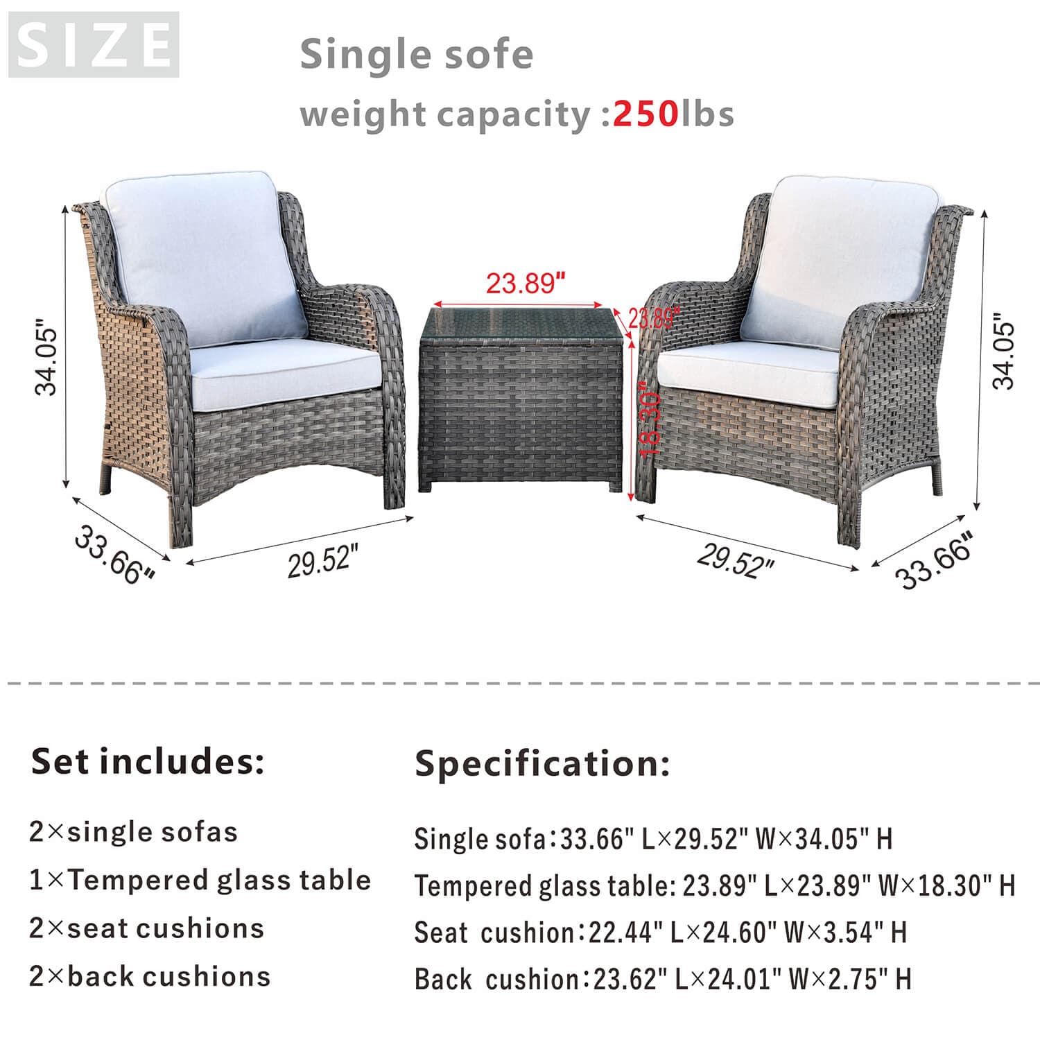 Ovios Outdoor Furniture 3-Piece with Table Kenard Curved Handrest