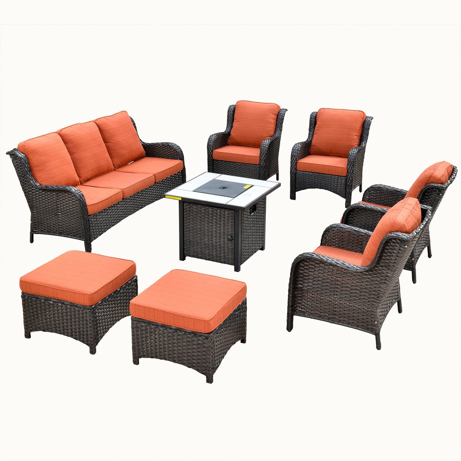 Ovios Patio 8-Piece Conversation Set with 30'' Propane Fire Pit Table Kenard
