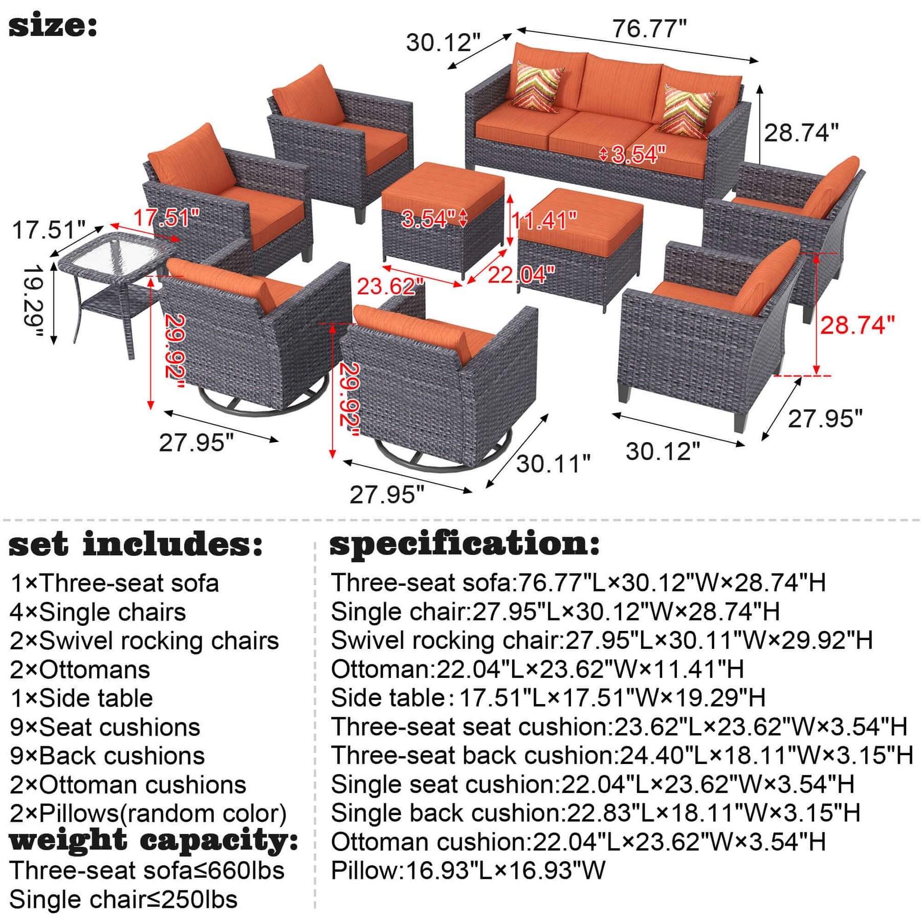 Ovios Patio Conversation Set 10-Piece with Swivel Rocking Chairs and Table