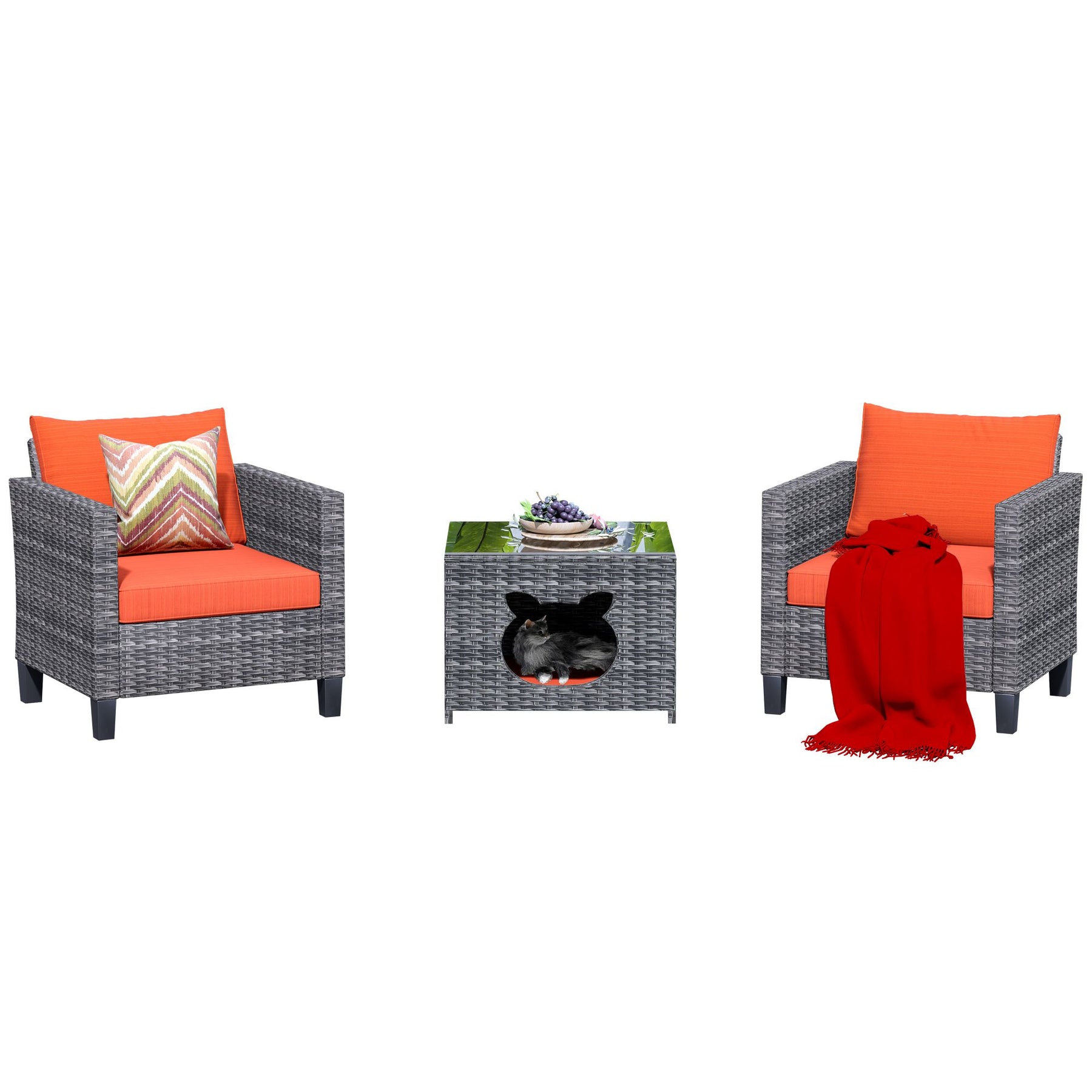 Ovios Patio Chairs New Vultros 3-Piece with Pet Table High Back Square Shape Armrest