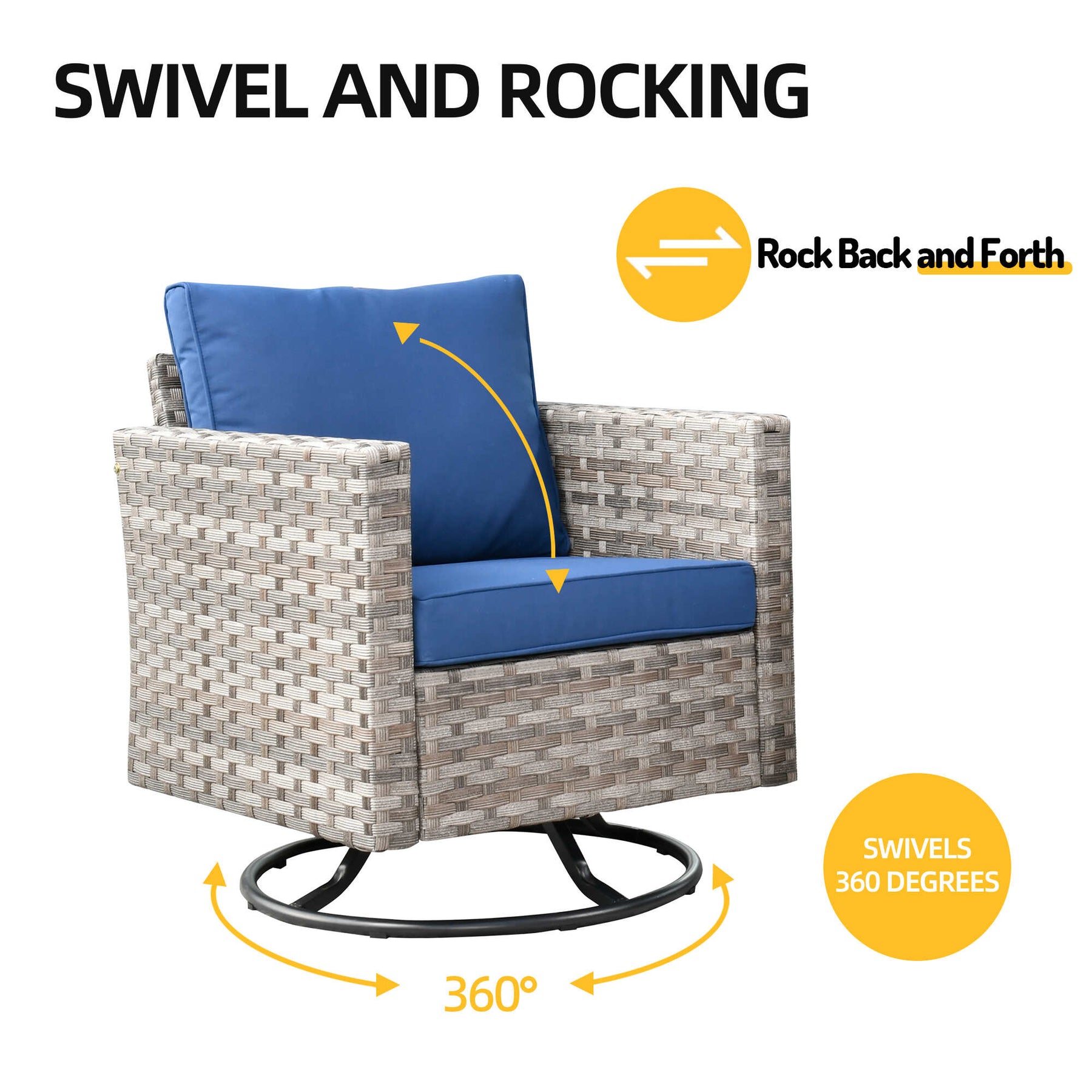Ovios 10 Pieces Patio Furniture with 7.68'' Handrails and 30'' Fire Pit Table Rocking Chair