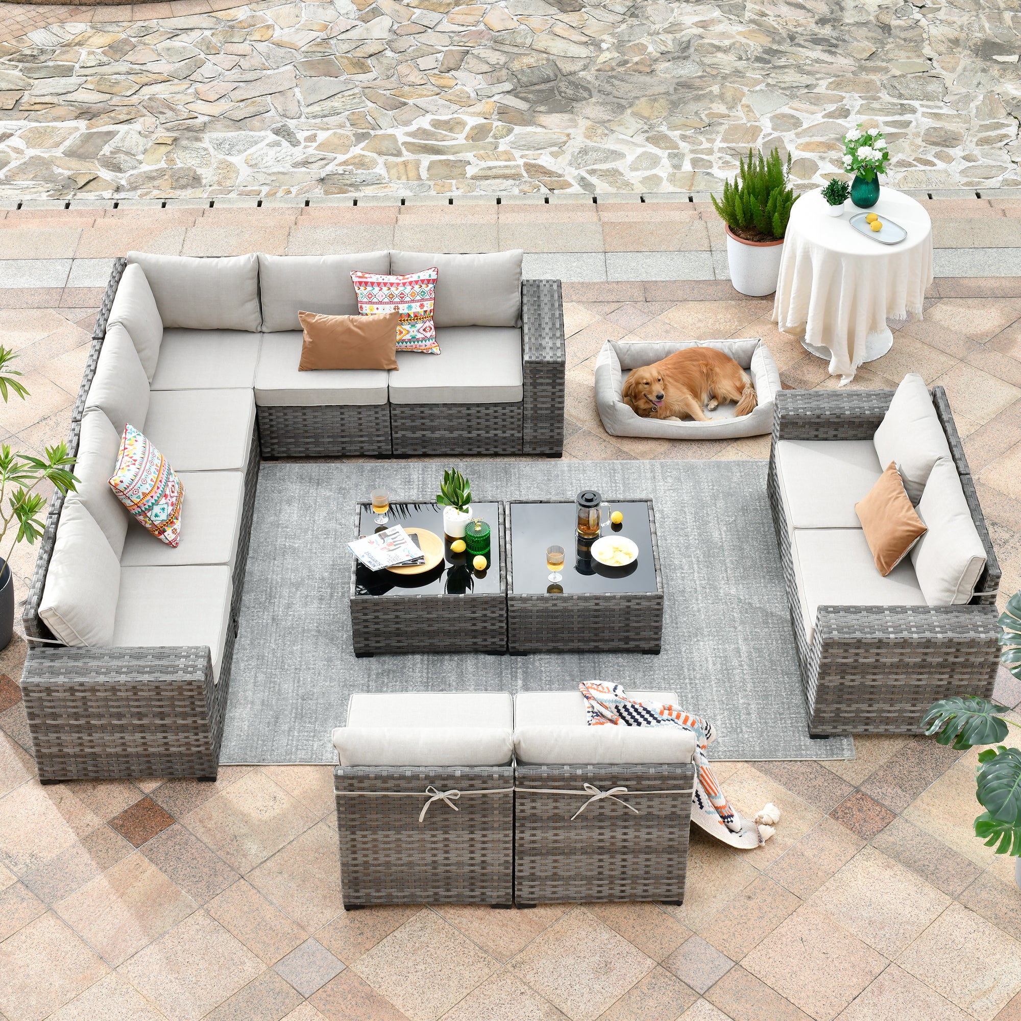 OVIOS 12 Pieces Patio Conversation Set with 7.68'' Broad Handrails