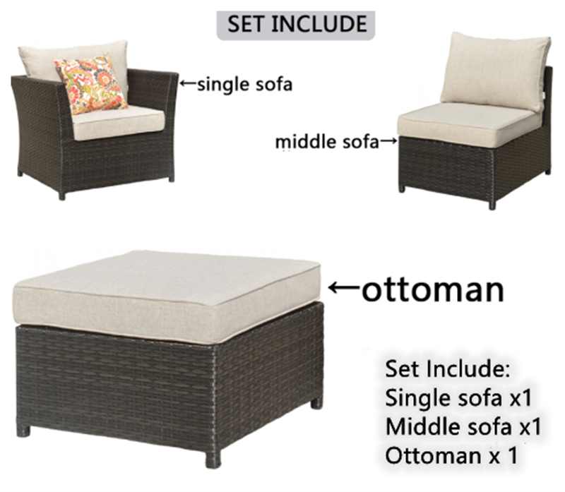 Ovios Outdoor Furniture Rimaru 3-Piece Patio Chair with Ottoman, No Assembly Required