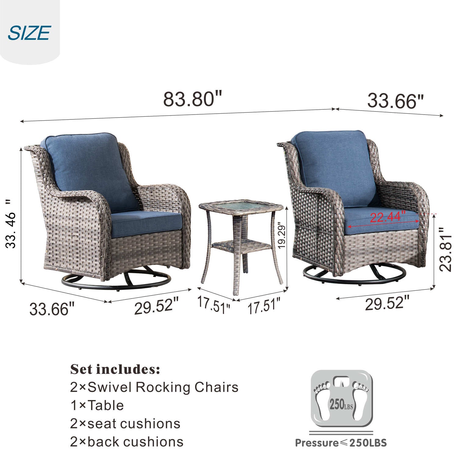 Ovios Patio Furniture Set 3-Piece with Swivel Chairs and Side Table Kenard