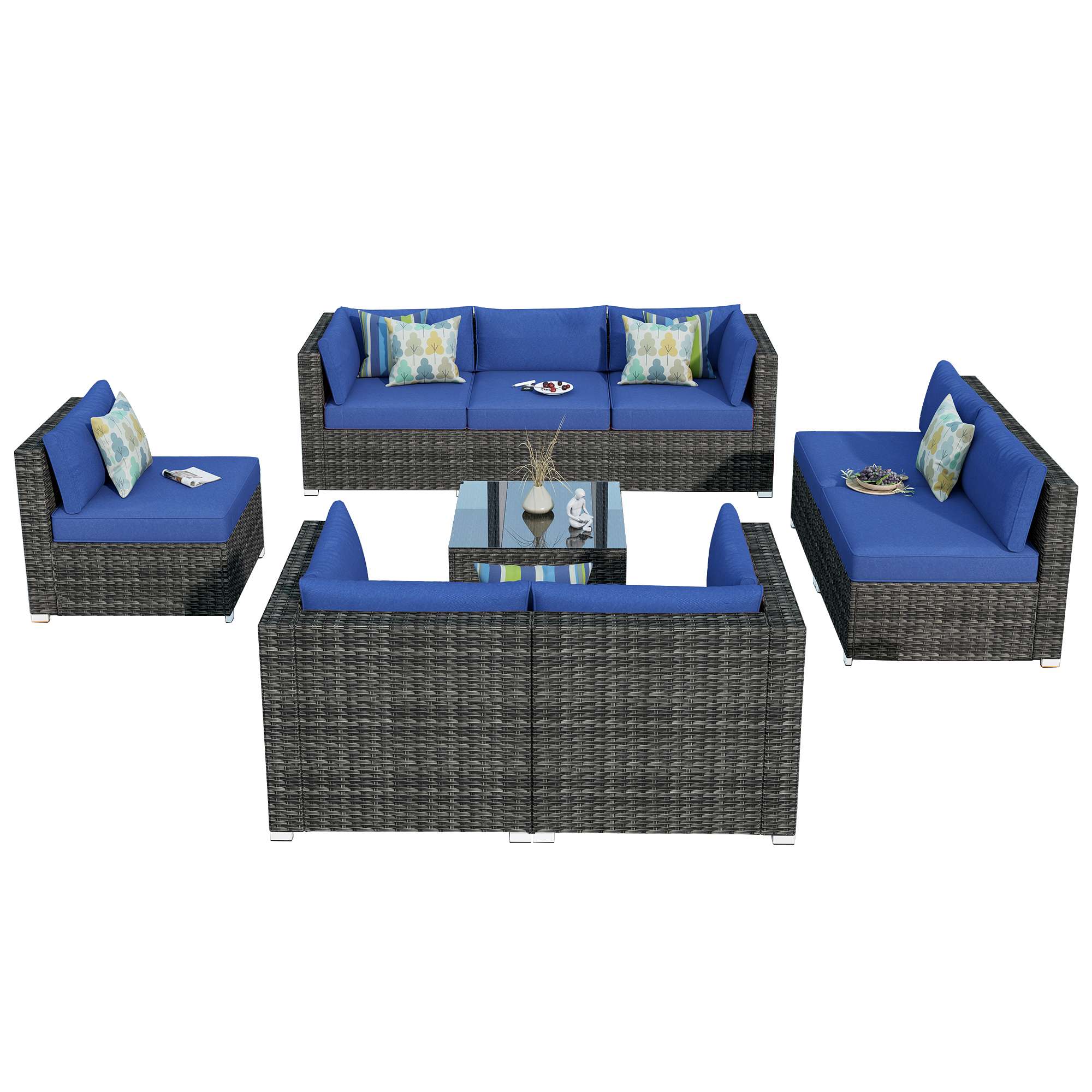 OVIOS Outdoor Sectional Furniture 9-Piece with Cushions and Table