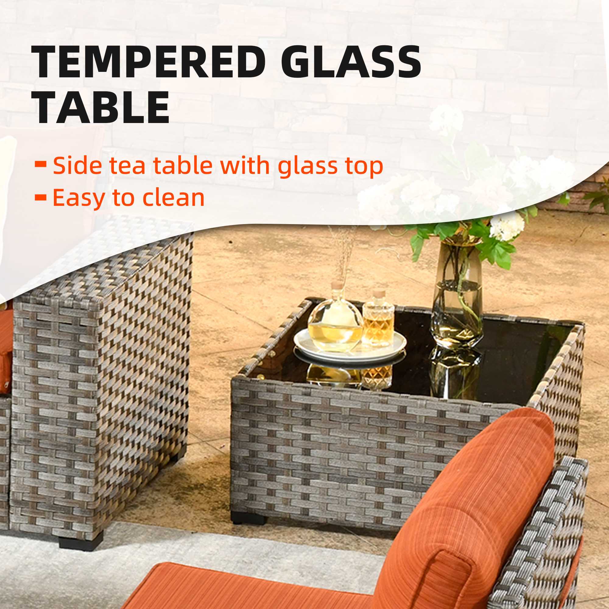 OVIOS 7 Pieces Patio Furniture Set with 7.68'' Broad Handrails and 30'' Fire Pit Table