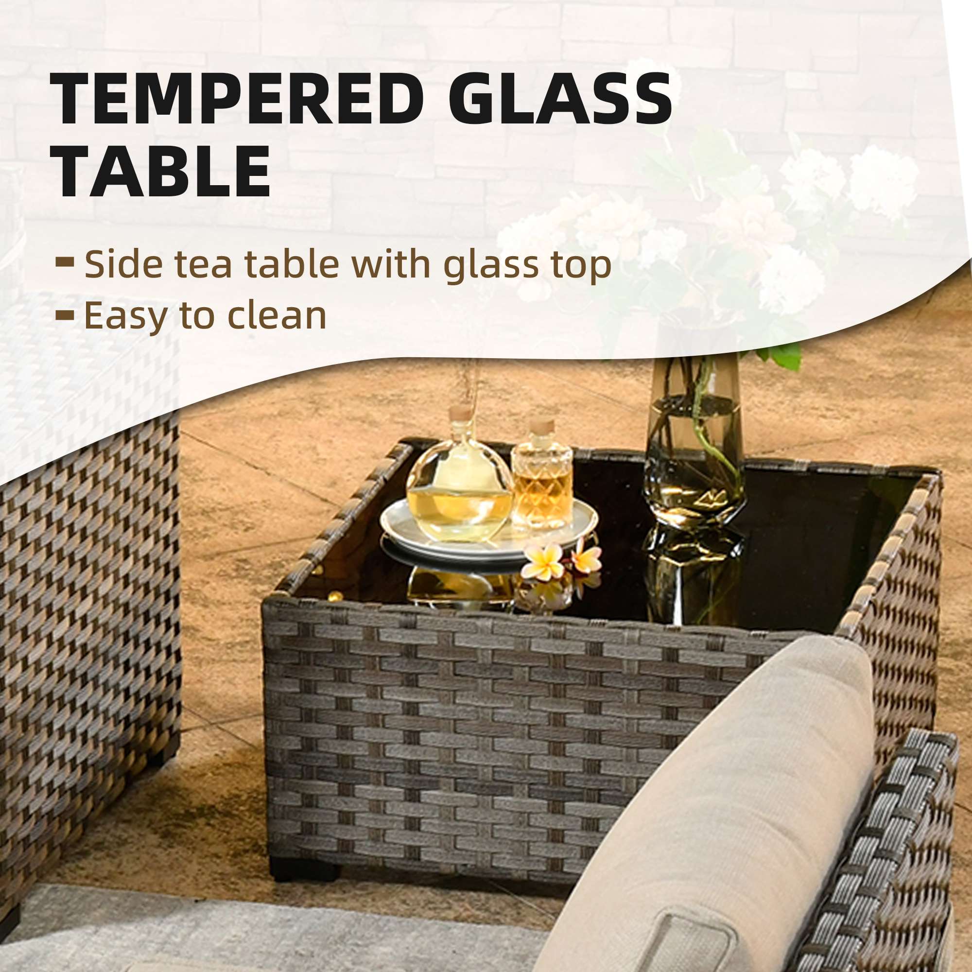 OVIOS 7 Pieces Patio Furniture Set with 7.68'' Broad Handrails and 30'' Fire Pit Table