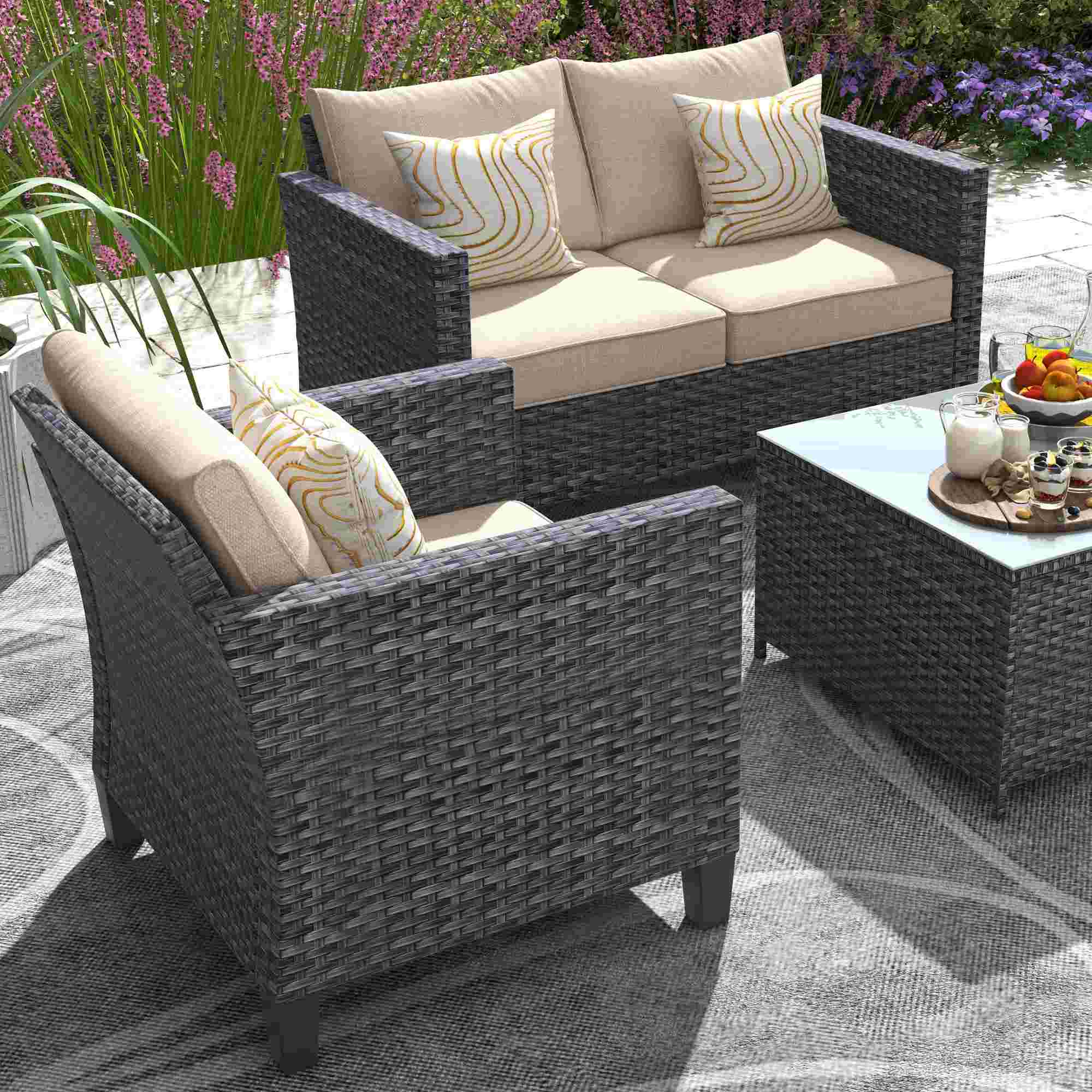 OVIOS Patio Furniture Set New Vultros 4 Piece High Back Sectional Sofa with Cushions