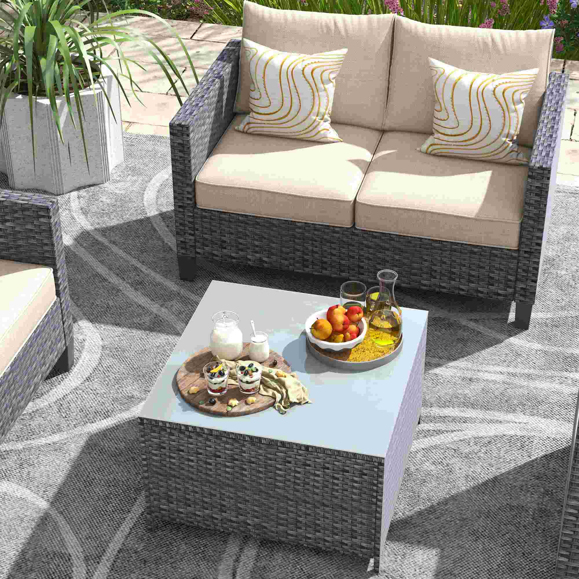 OVIOS Patio Furniture Set New Vultros 4 Piece High Back Sectional Sofa with Cushions