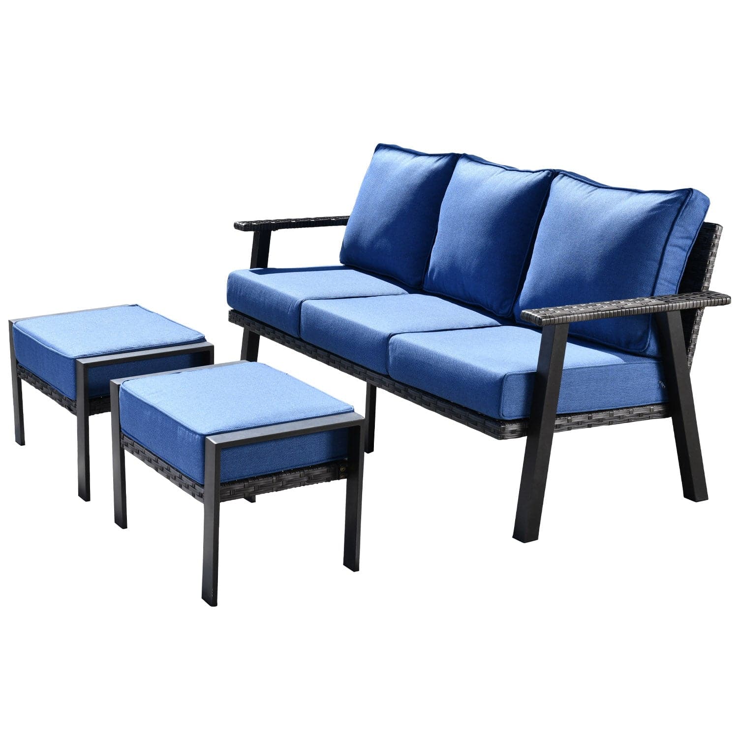 Ovios Bistro Set 3 Piece Couch with 2 Ottoman 5'' Cushion, Olefin Fabric