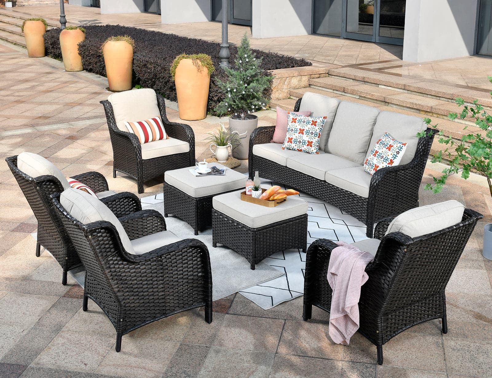 Ovios Patio Furniture Set 7-Piece With Cushions Kenard Curved Handrest