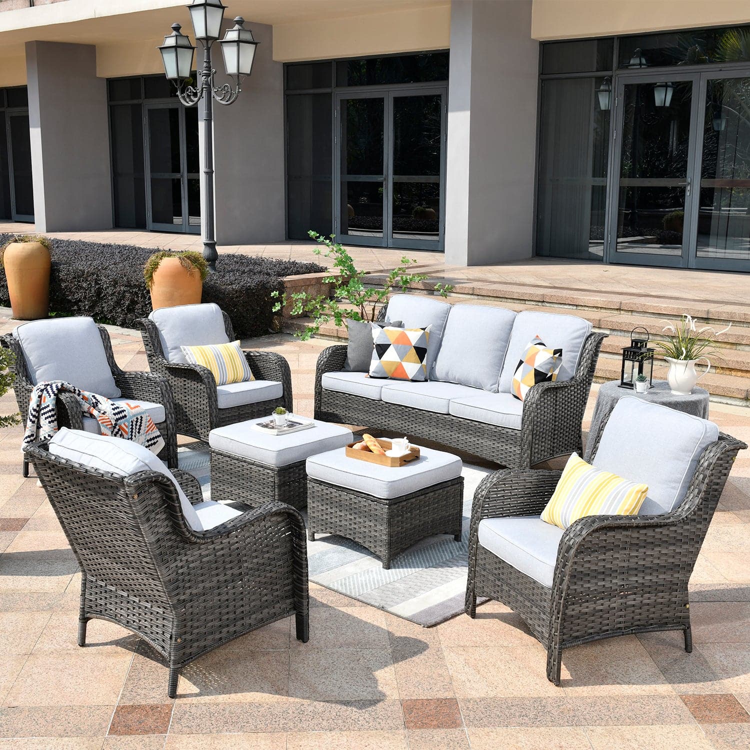 Ovios Patio Furniture Set 7-Piece With Cushions Kenard Curved Handrest