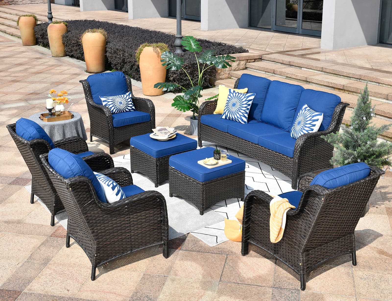 Ovios Patio Furniture Set 7-Piece With Cushions Kenard Curved Handrest