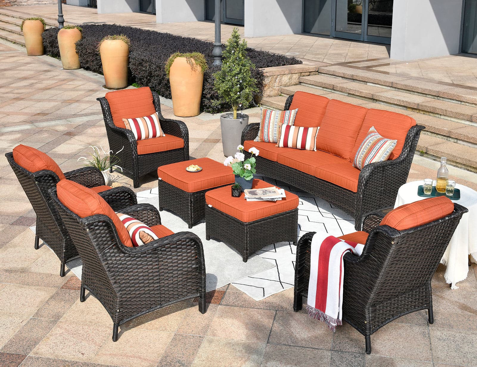 Ovios Patio Furniture Set 7-Piece With Cushions Kenard Curved Handrest