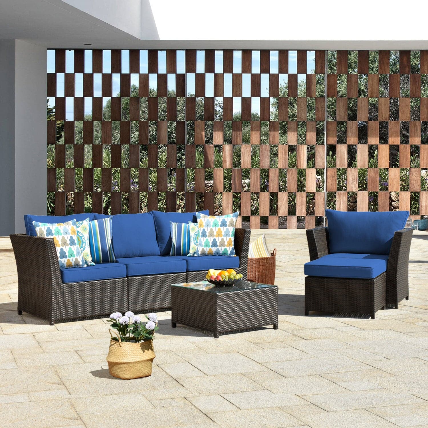 Ovios Patio Furniture Set Rimaru 6-Piece with 2 Pillows, No Assembly Required