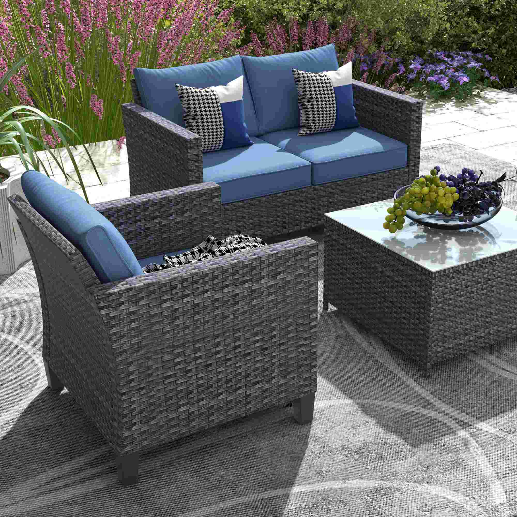 OVIOS Patio Furniture Set New Vultros 4 Piece High Back Sectional Sofa with Cushions