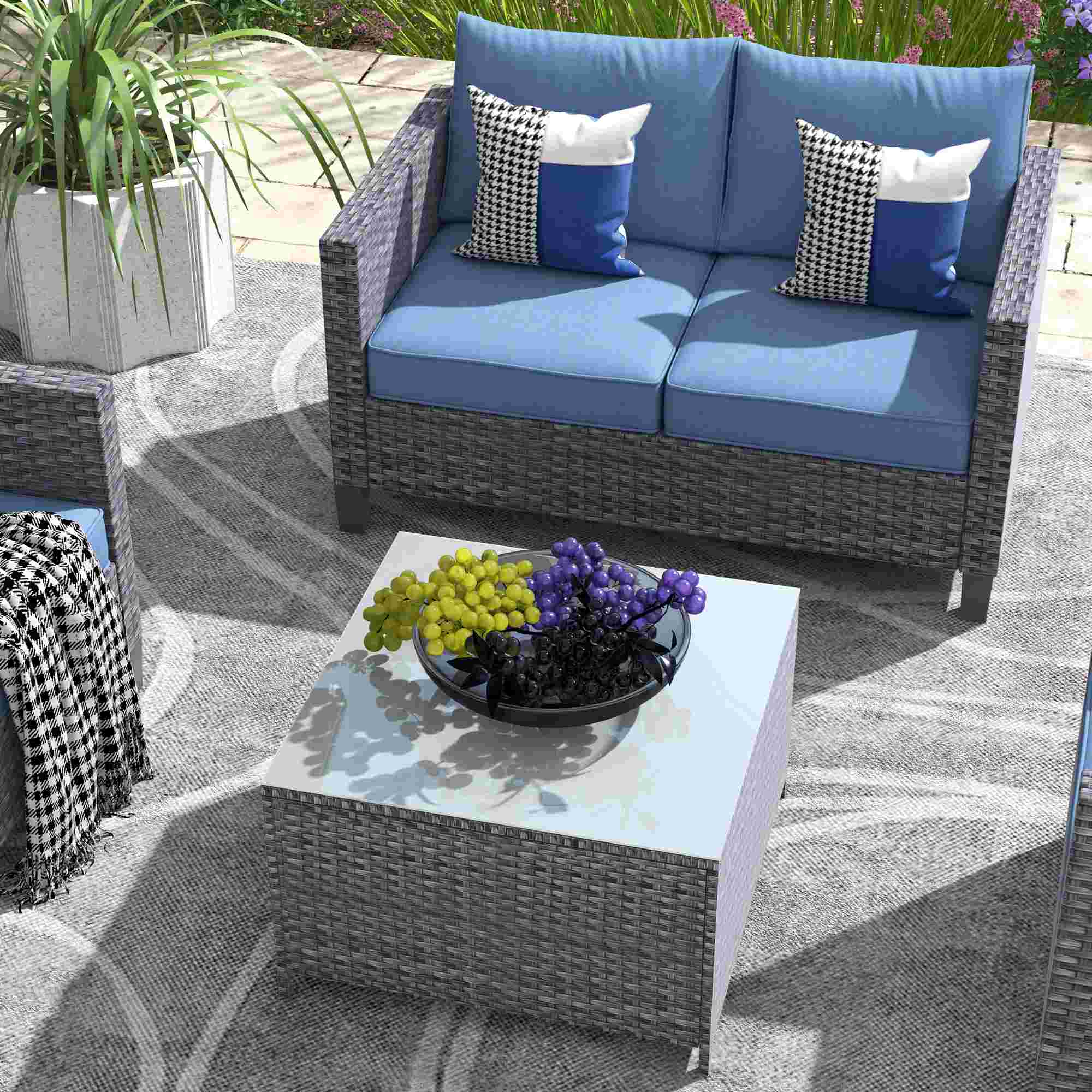 OVIOS Patio Furniture Set New Vultros 4 Piece High Back Sectional Sofa with Cushions