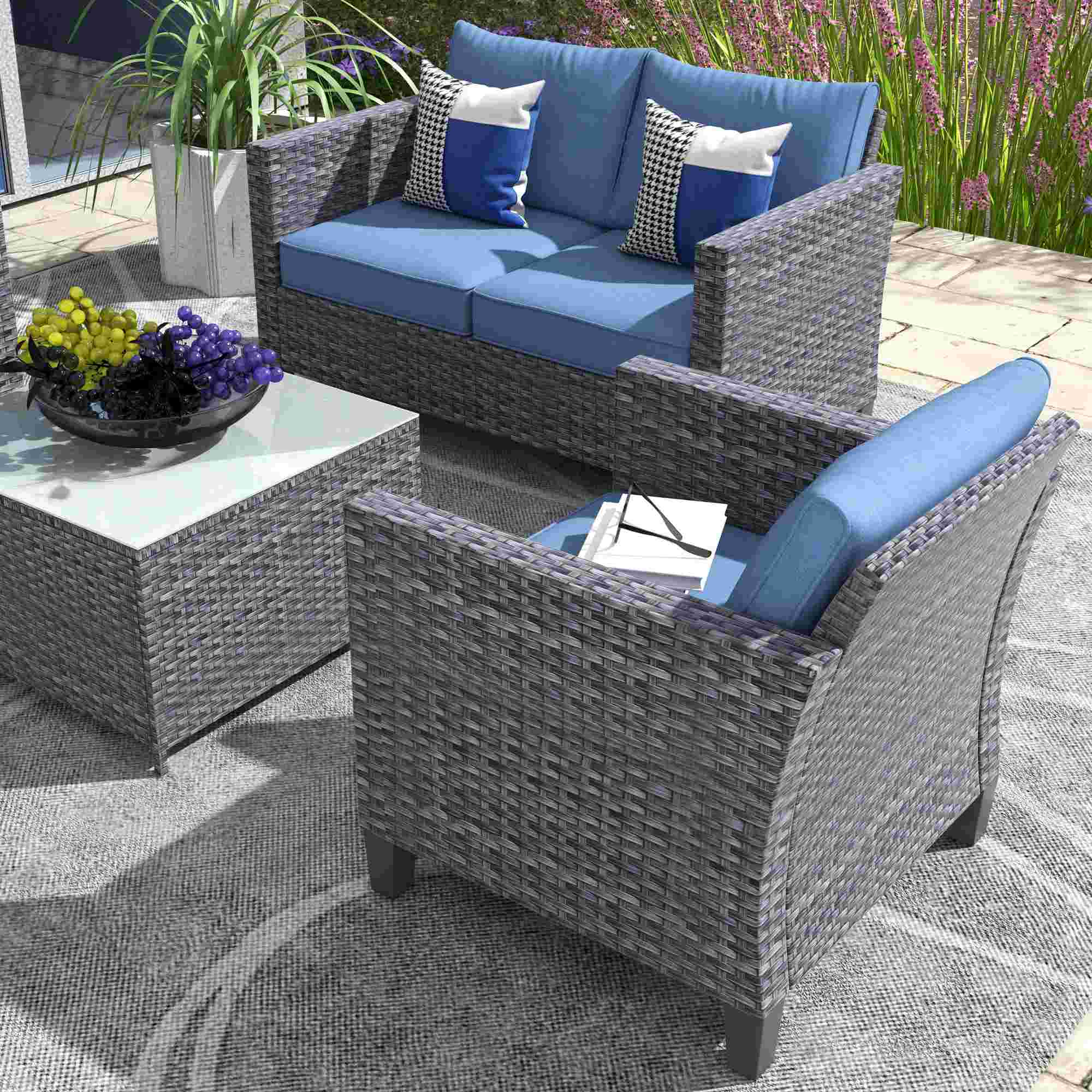 OVIOS Patio Furniture Set New Vultros 4 Piece High Back Sectional Sofa with Cushions