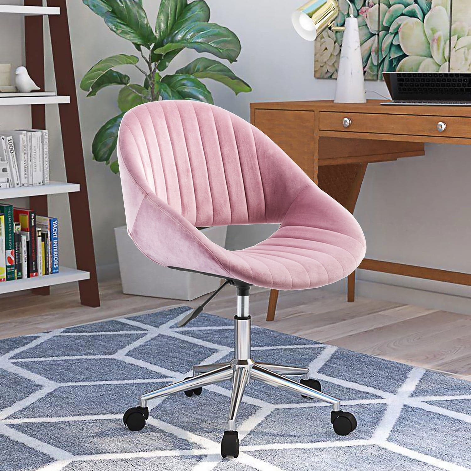 Ovios Cute Pink/Grey Cushion with Golden/Silver Base Desk Chair, Task Chair, Computer Desk Chair