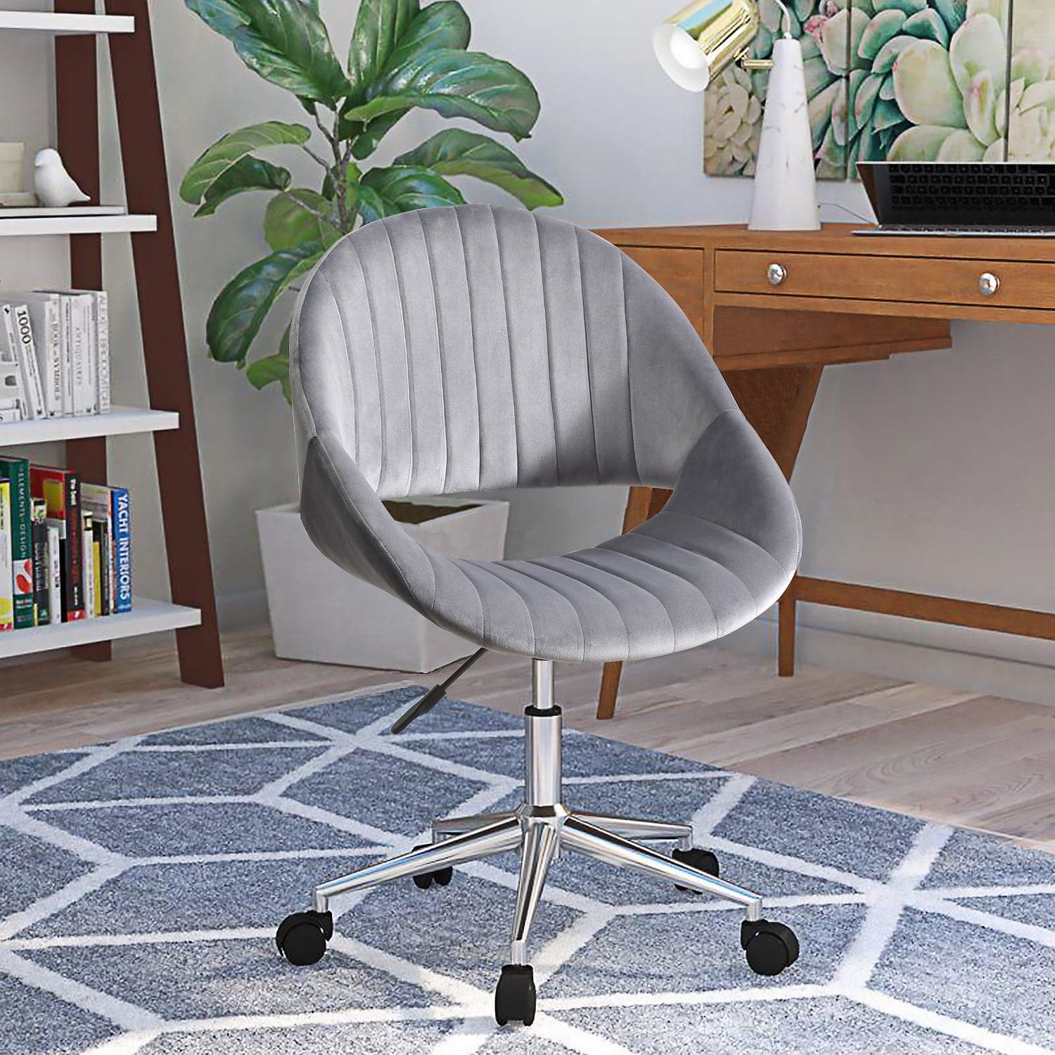 Ovios Cute Pink/Grey Cushion with Golden/Silver Base Desk Chair, Task Chair, Computer Desk Chair