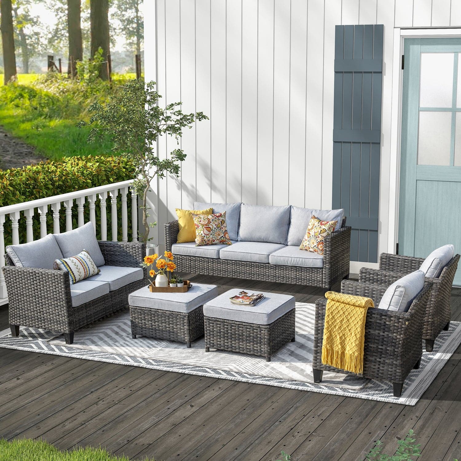 Ovios Patio Furniture Set New Vultros 7-Person High Back Sectional Sofa with Cushions