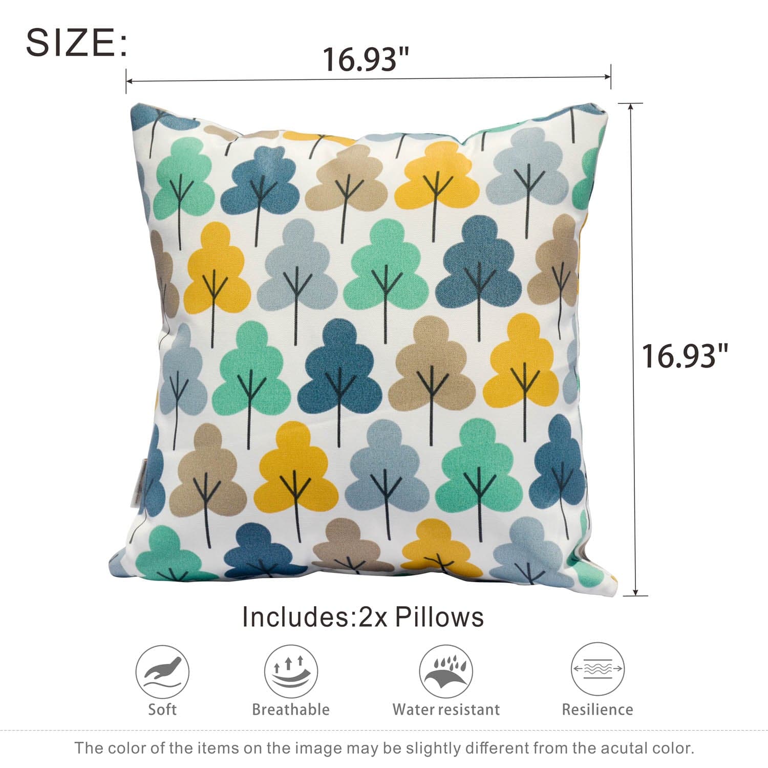 OVIOS 17'' x 17'' Waterproof Square Throw Pillow Cover & Insert (Set of 2)