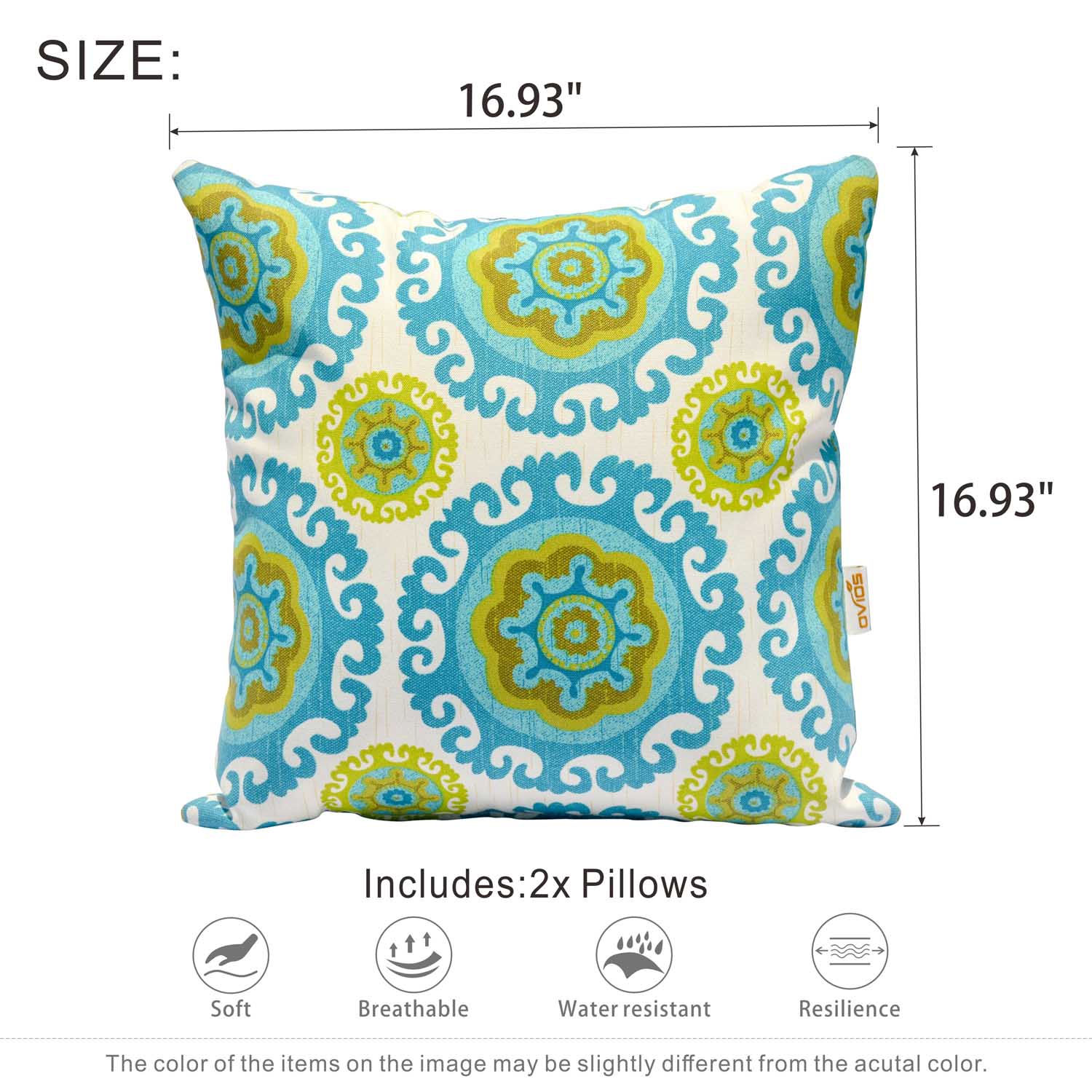 OVIOS 17'' x 17'' Waterproof Square Throw Pillow Cover & Insert (Set of 2)