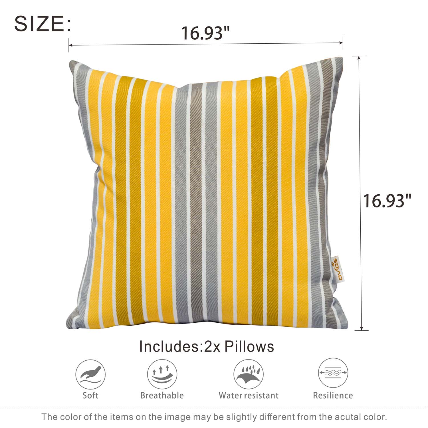 OVIOS 17'' x 17'' Waterproof Square Throw Pillow Cover & Insert (Set of 2)