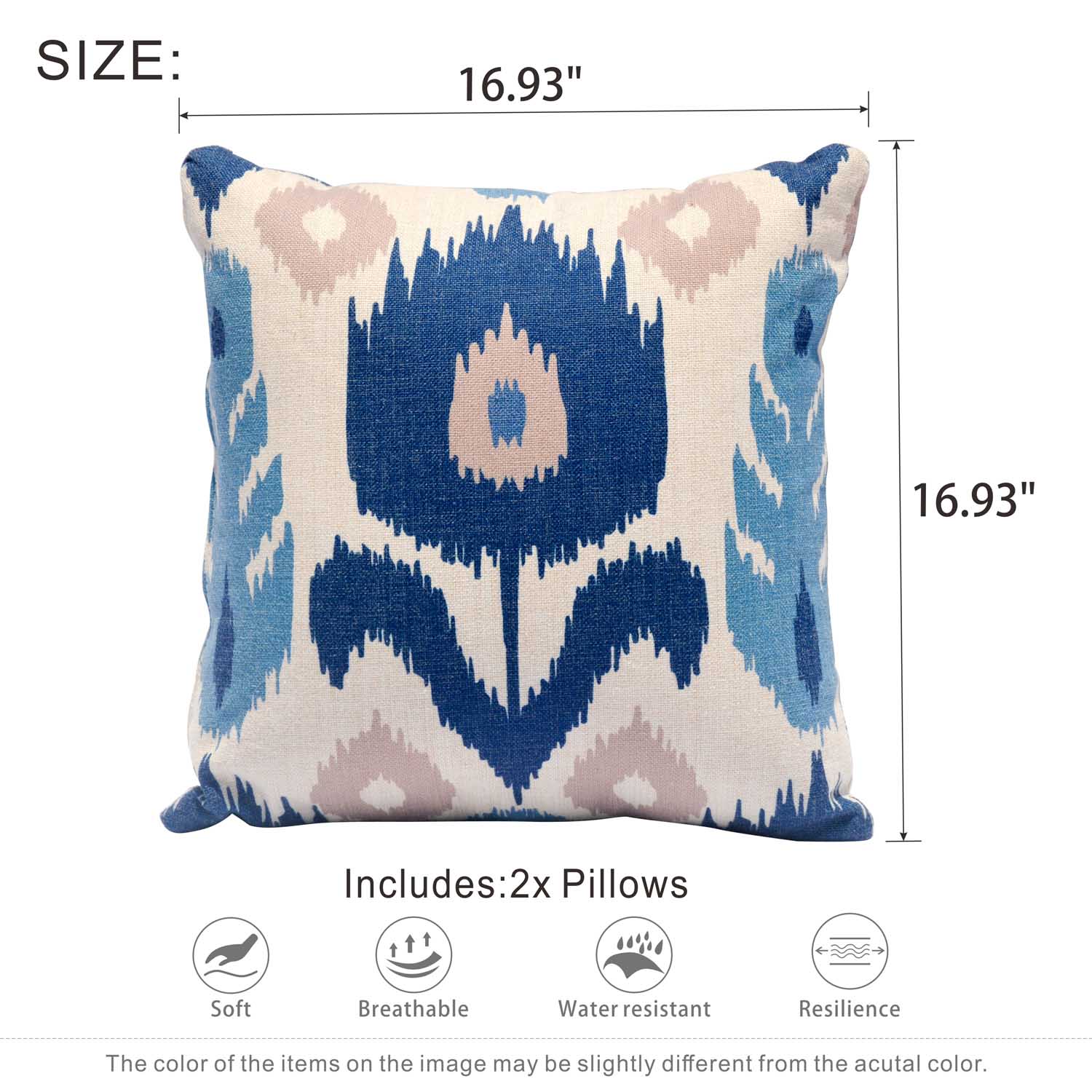 OVIOS 17'' x 17'' Waterproof Square Throw Pillow Cover & Insert (Set of 2)