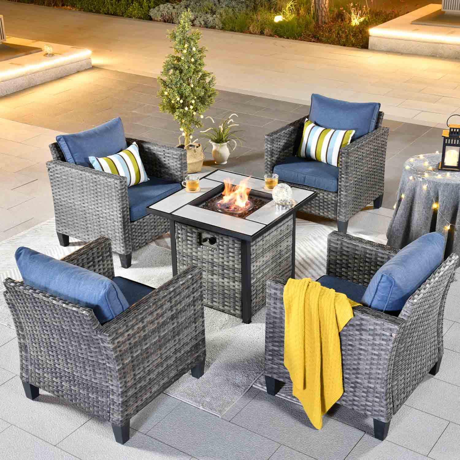 5-Piece Patio Set Fire Pit Table Chairs Outdoor