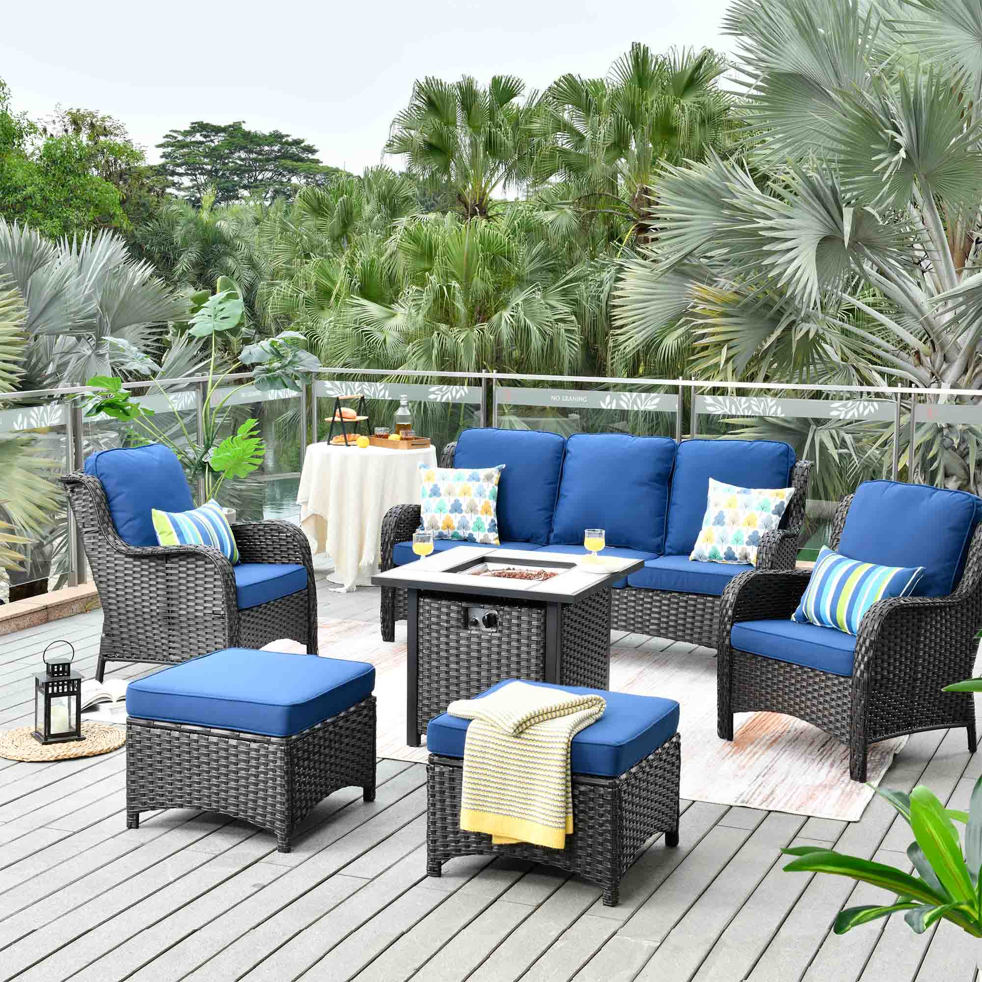 #color_Brown Wicker Navy Blue Cushion