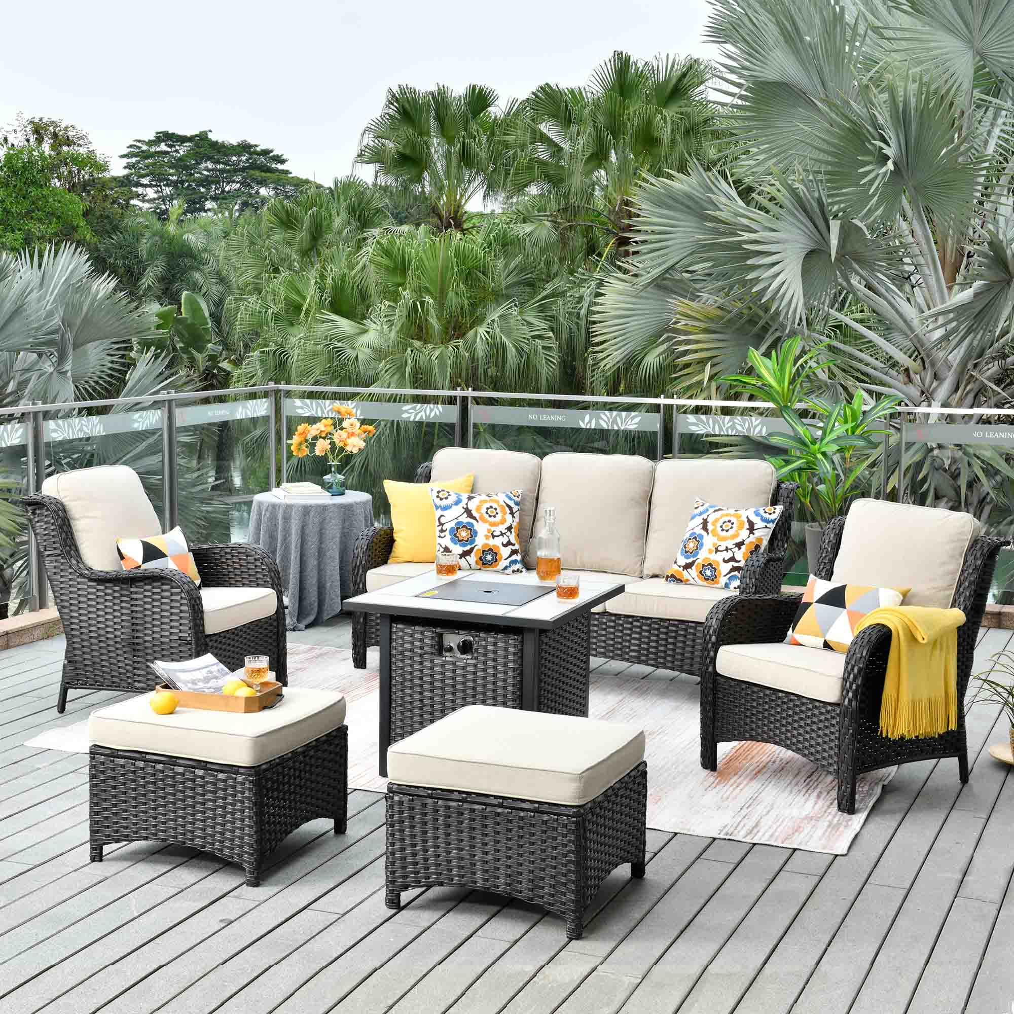 Ovios Patio Conversation Set 6-Piece with 30' Fire Pit Table and Kenard Set