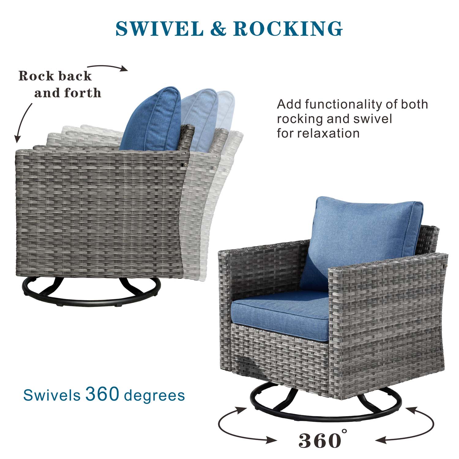 OVIOS Patio Vultros 6-Piece Set With Swivel Chair Lover seat and 30'' Propane Fire Pit Table