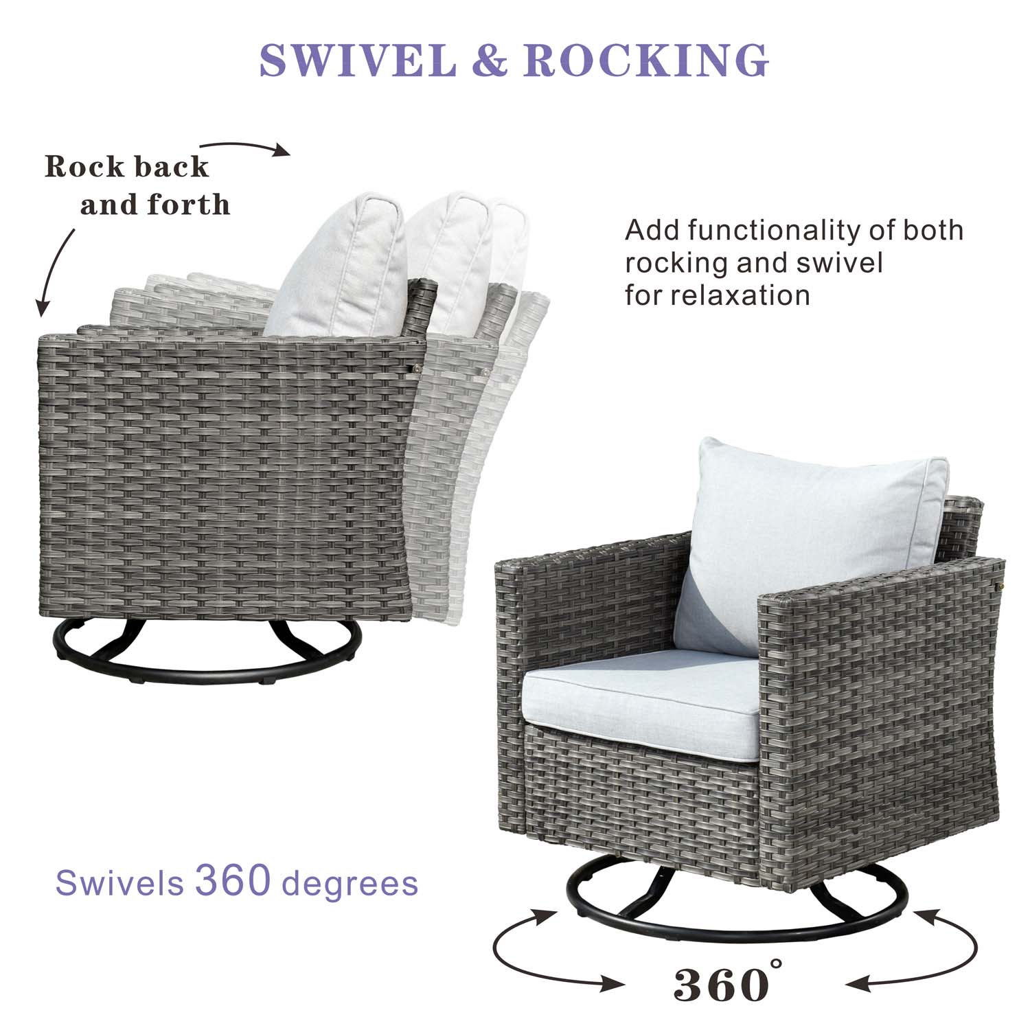 OVIOS Patio Vultros 6-Piece Set With Swivel Chair Lover seat and 30'' Propane Fire Pit Table