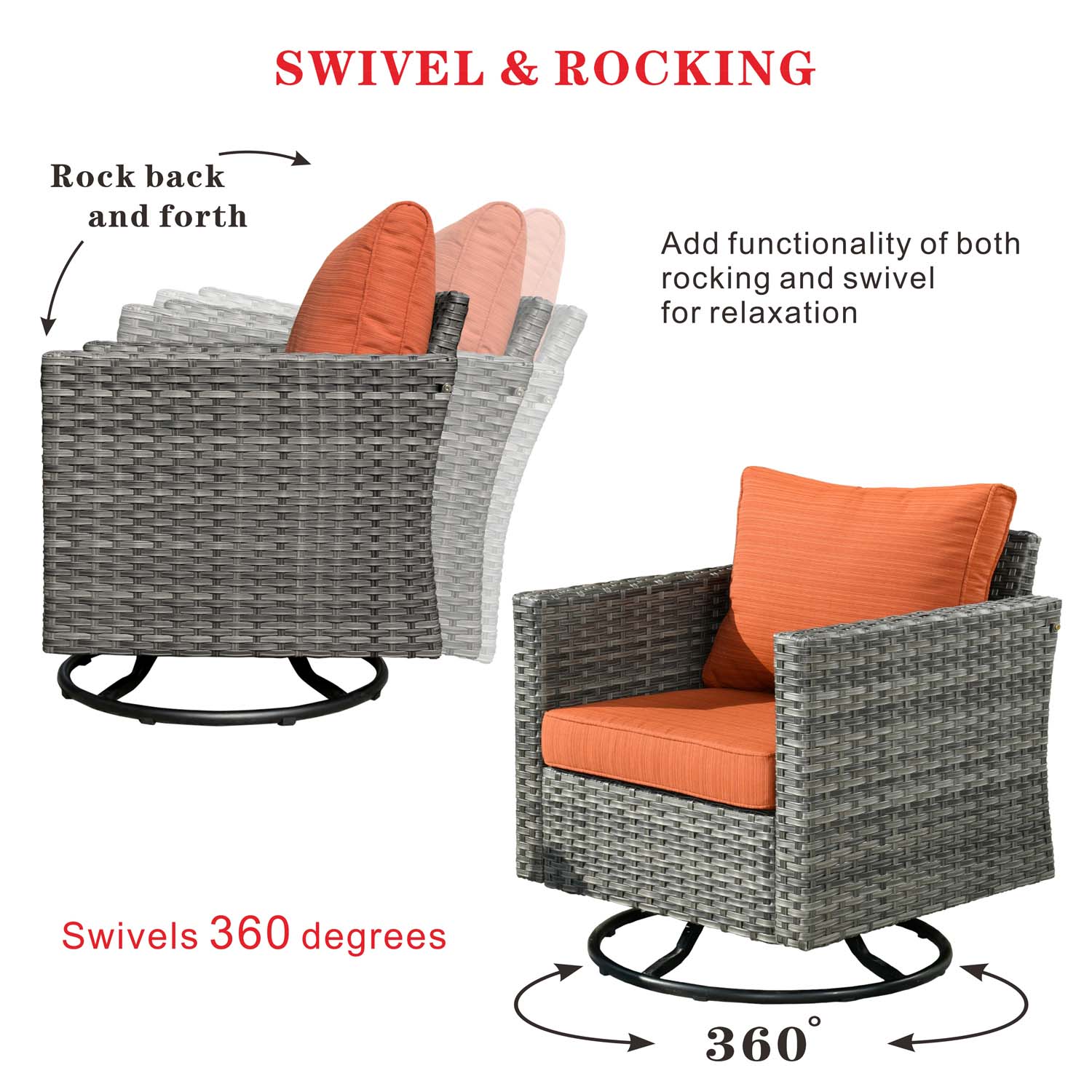 OVIOS Patio Vultros 6-Piece Set With Swivel Chair Lover seat and 30'' Propane Fire Pit Table