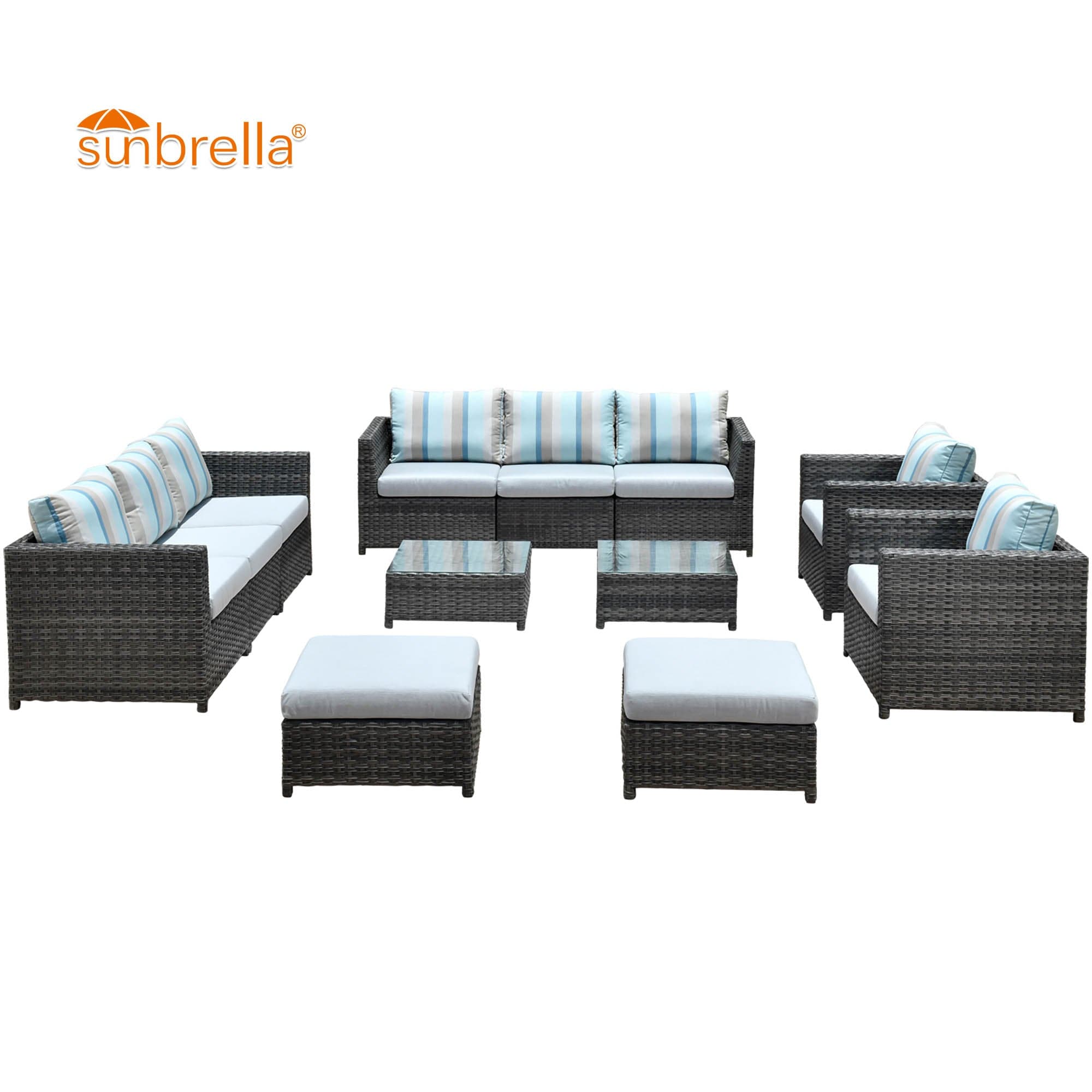 Ovios Patio Furniture Set Bigger Size 12-Piece with Grey Sunbrella, King Series, Fully Assembled