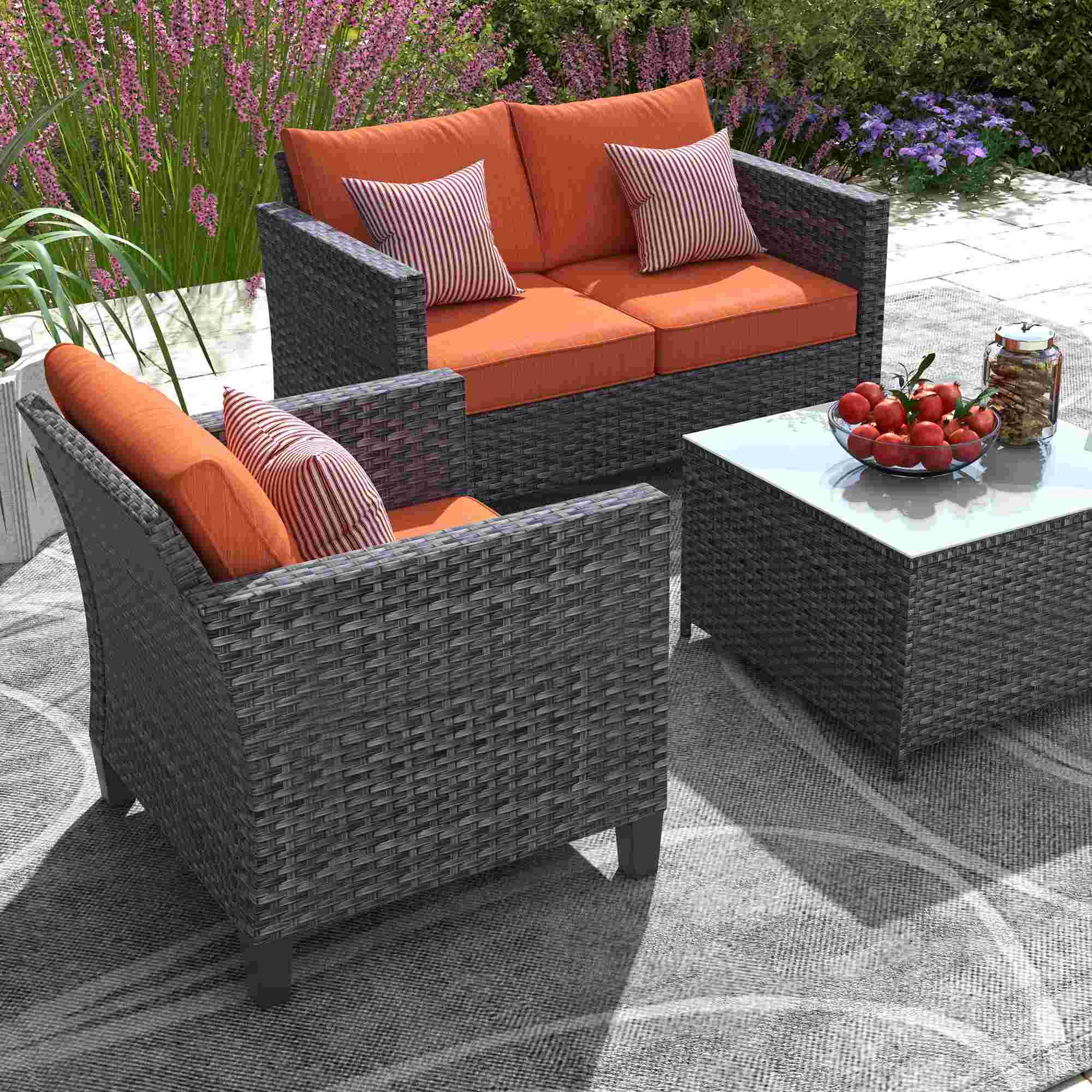 OVIOS Patio Furniture Set New Vultros 4 Piece High Back Sectional Sofa with Cushions