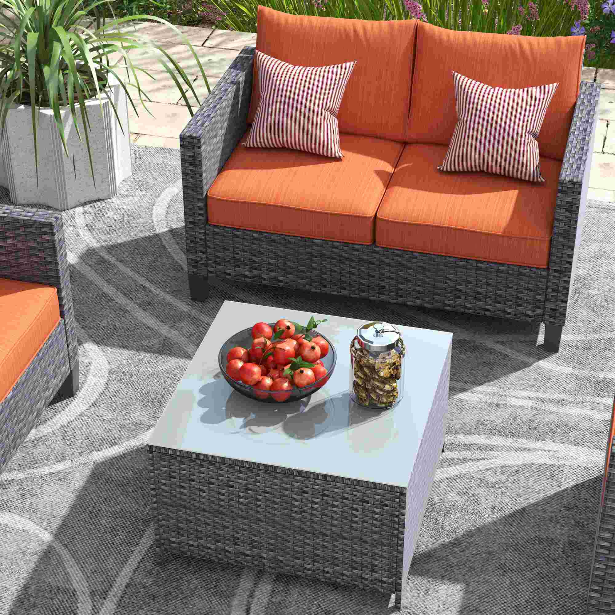 OVIOS Patio Furniture Set New Vultros 4 Piece High Back Sectional Sofa with Cushions