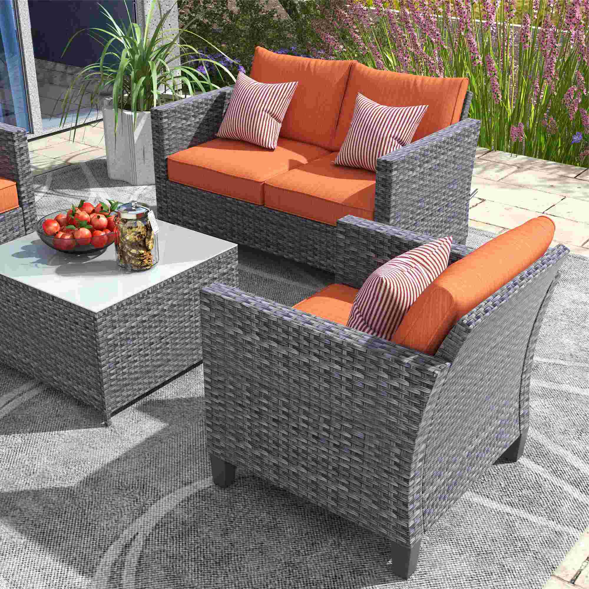 OVIOS Patio Furniture Set New Vultros 4 Piece High Back Sectional Sofa with Cushions