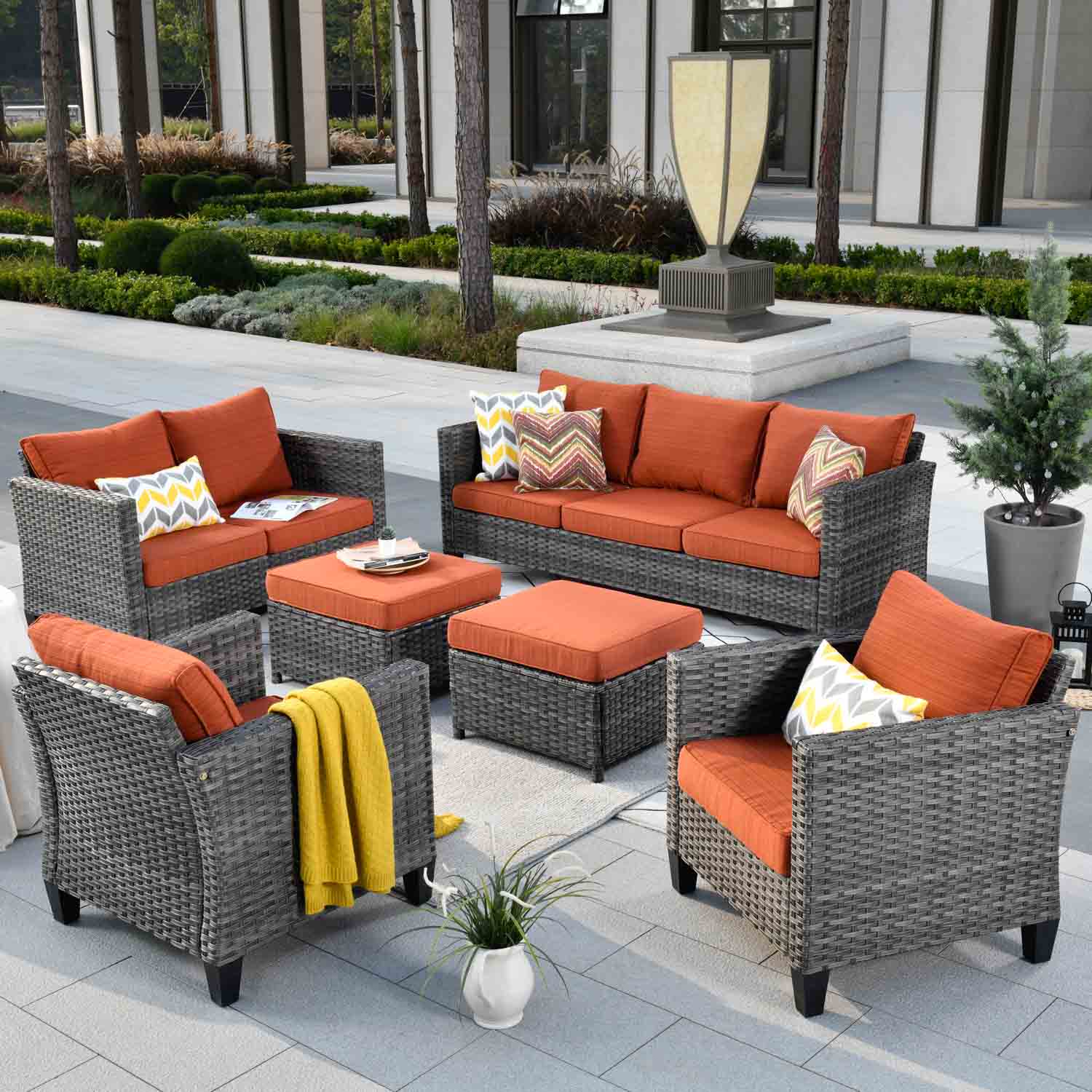 OVIOS Patio Furniture Set New Vultros 7-Person High Back Sectional Sofa with Cushions