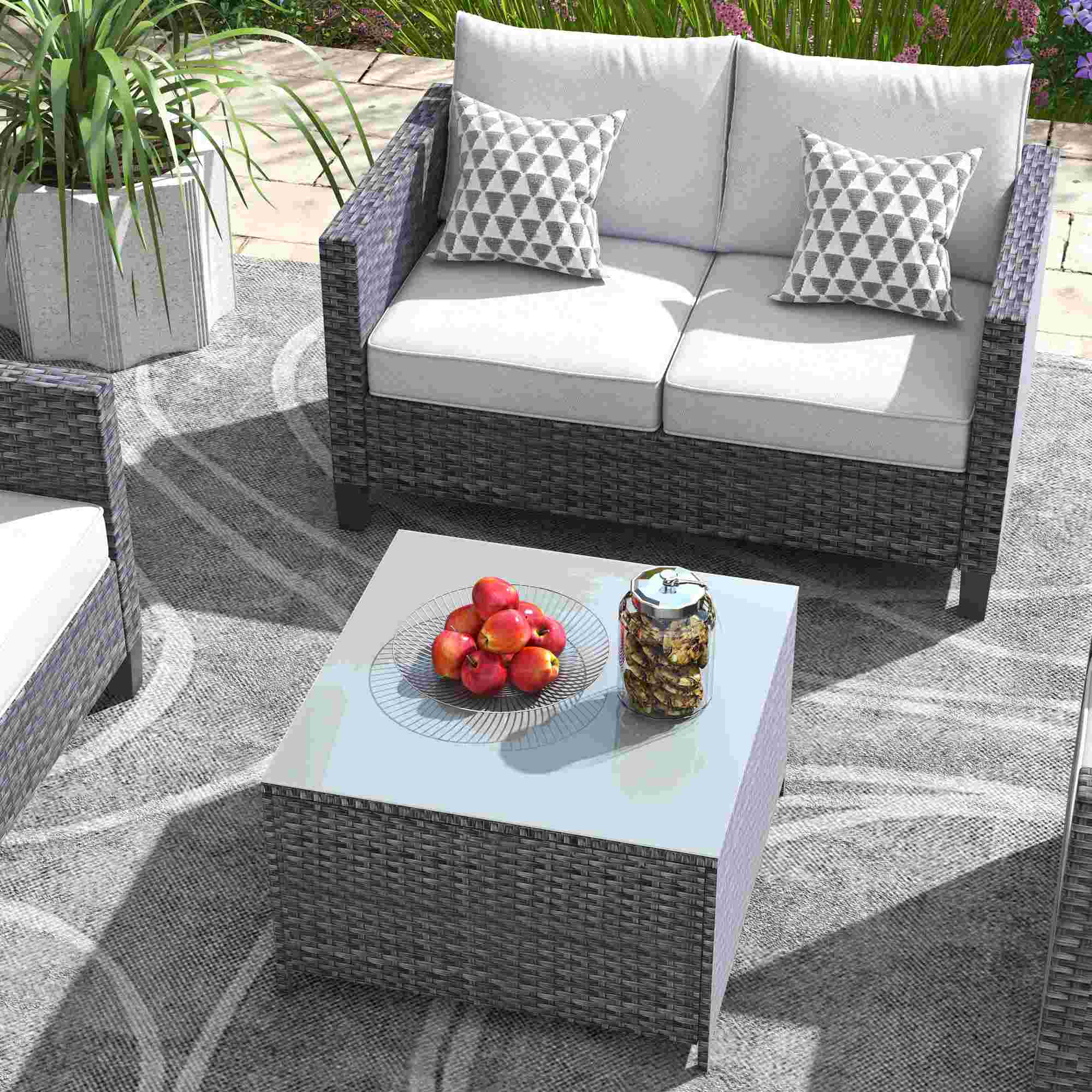 OVIOS Patio Furniture Set New Vultros 4 Piece High Back Sectional Sofa with Cushions