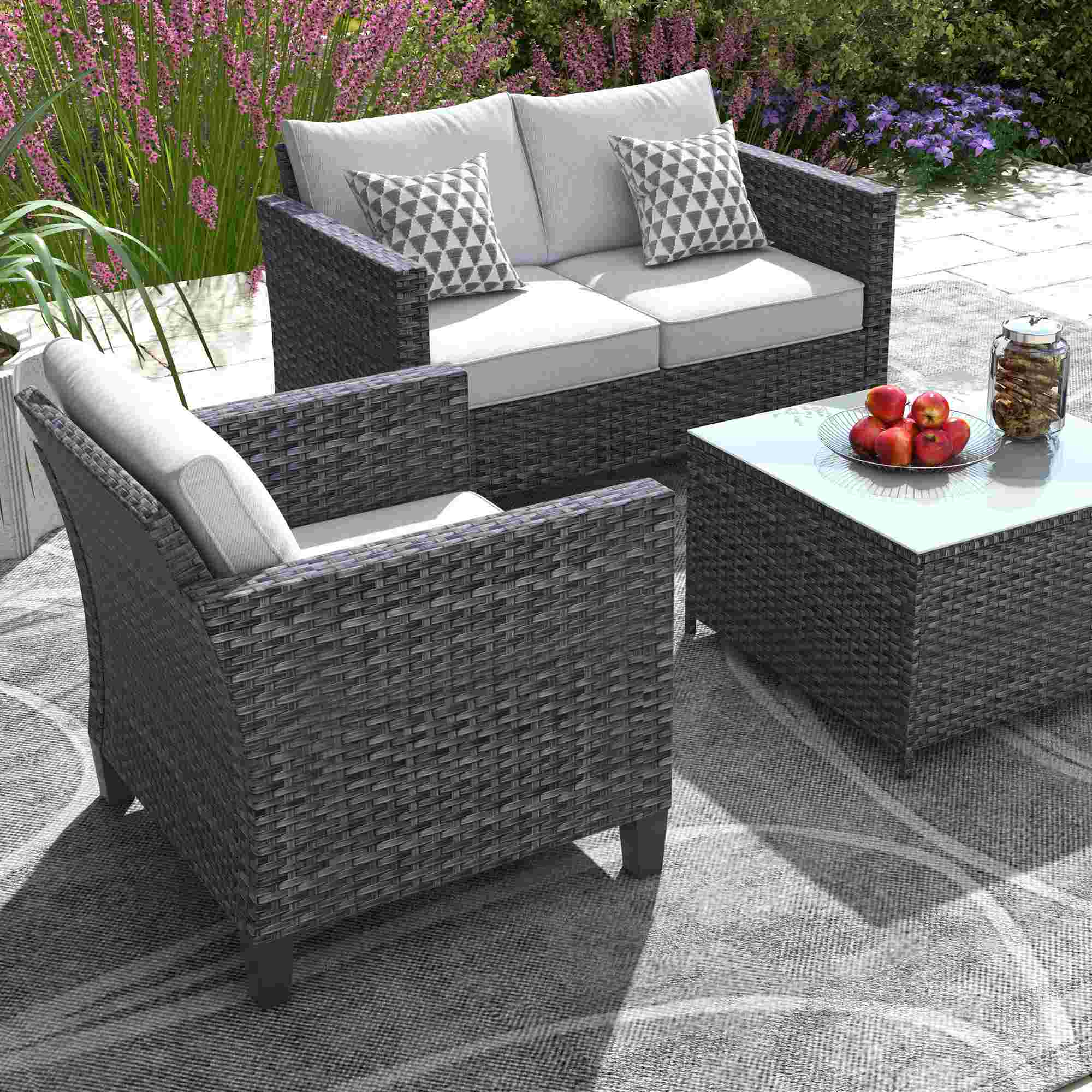 OVIOS Patio Furniture Set New Vultros 4 Piece High Back Sectional Sofa with Cushions