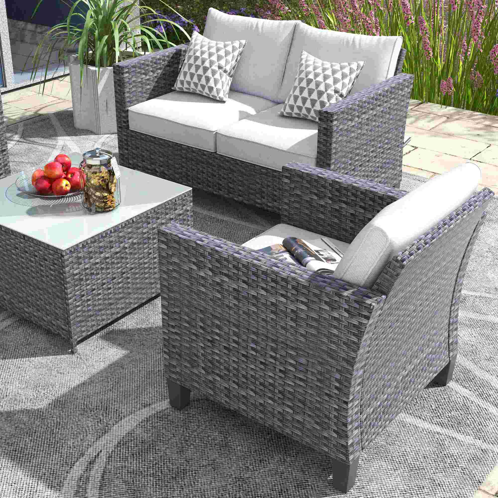 OVIOS Patio Furniture Set New Vultros 4 Piece High Back Sectional Sofa with Cushions