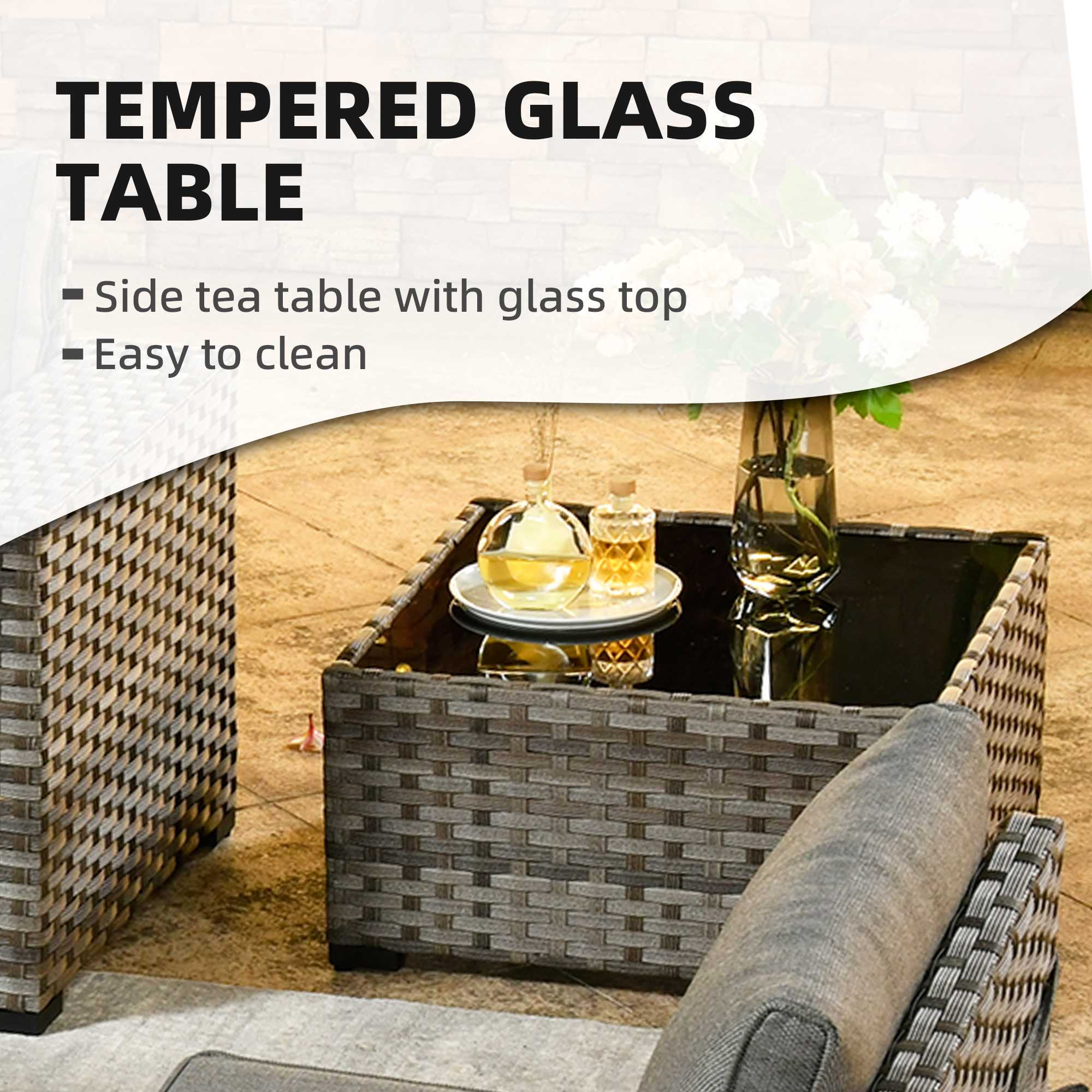 OVIOS 7 Pieces Patio Furniture Set with 7.68'' Broad Handrails and 30'' Fire Pit Table