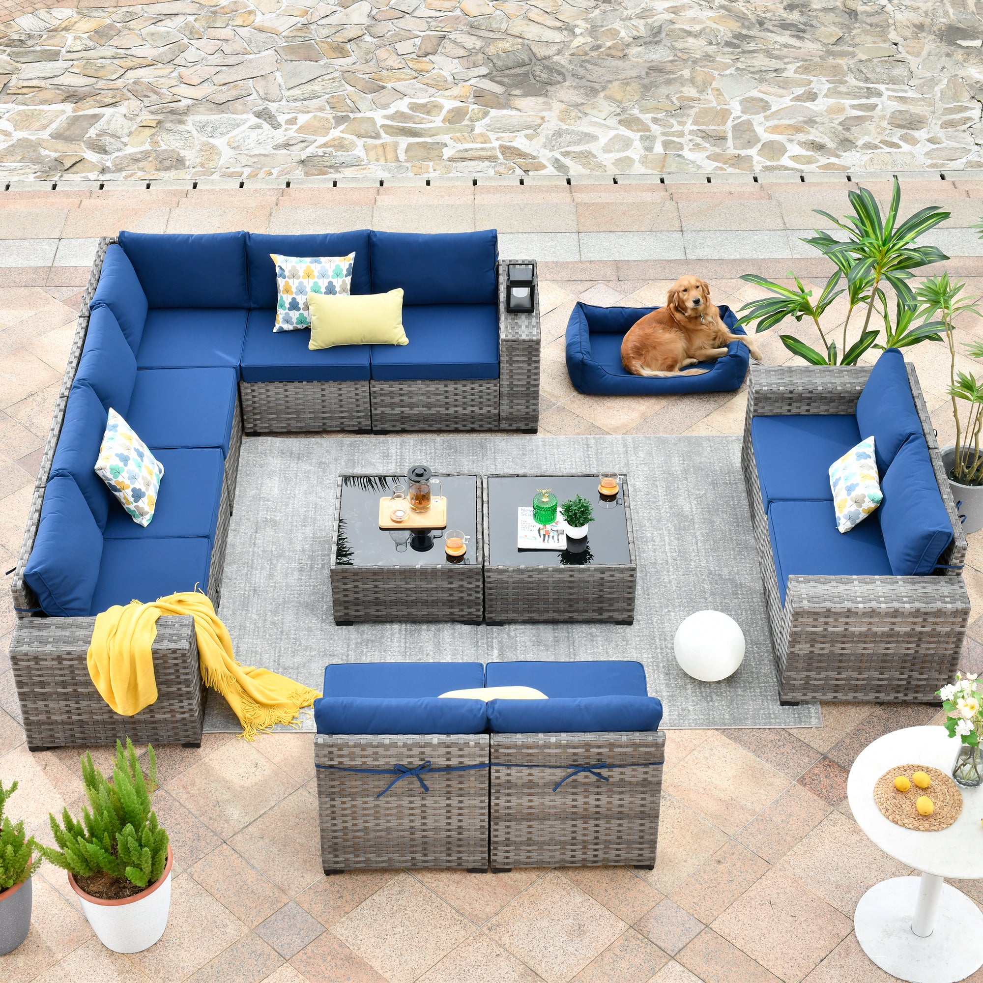 OVIOS 12 Pieces Patio Conversation Set with 7.68'' Broad Handrails