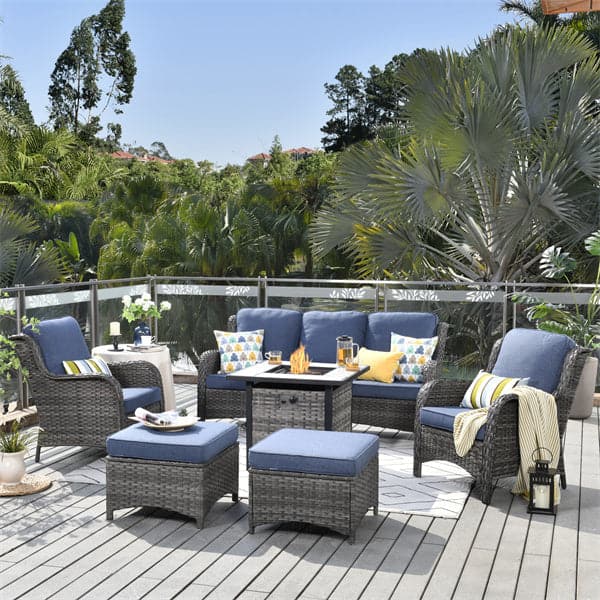 #color_Grey Wicker Denim Blue Cushion