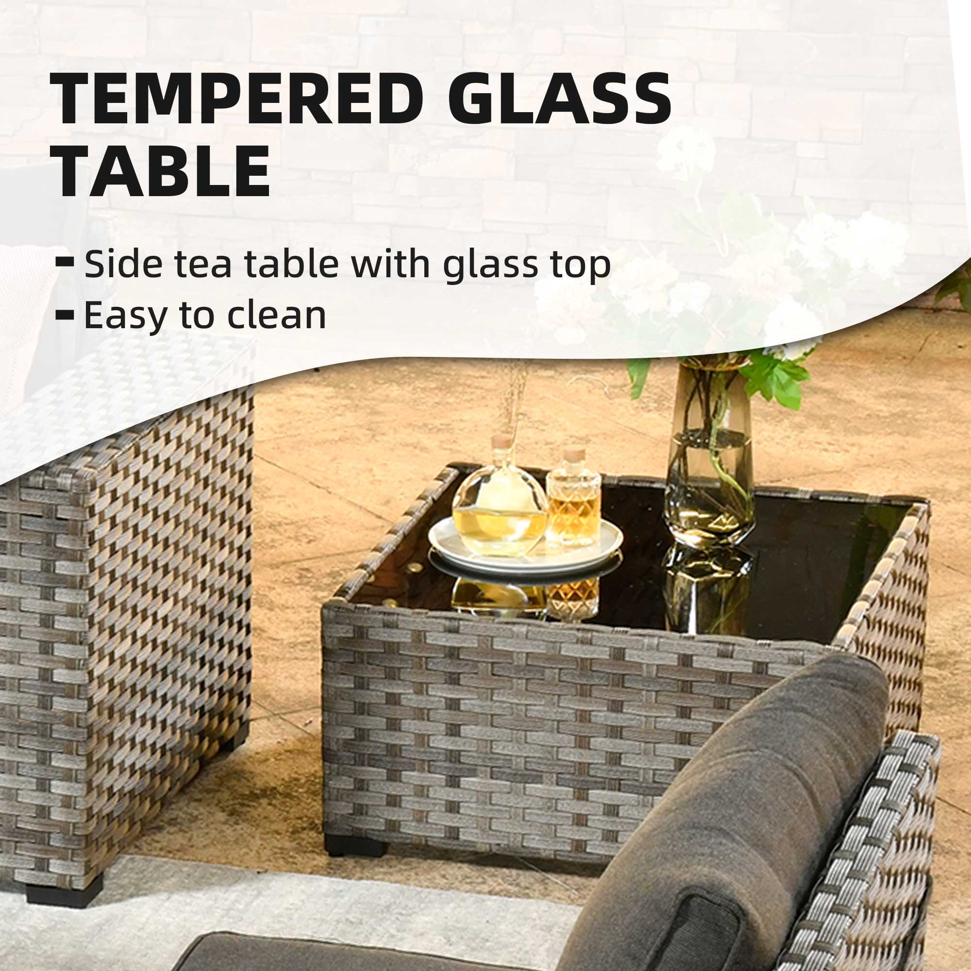 OVIOS 7 Pieces Patio Furniture Set with 7.68'' Broad Handrails and 30'' Fire Pit Table