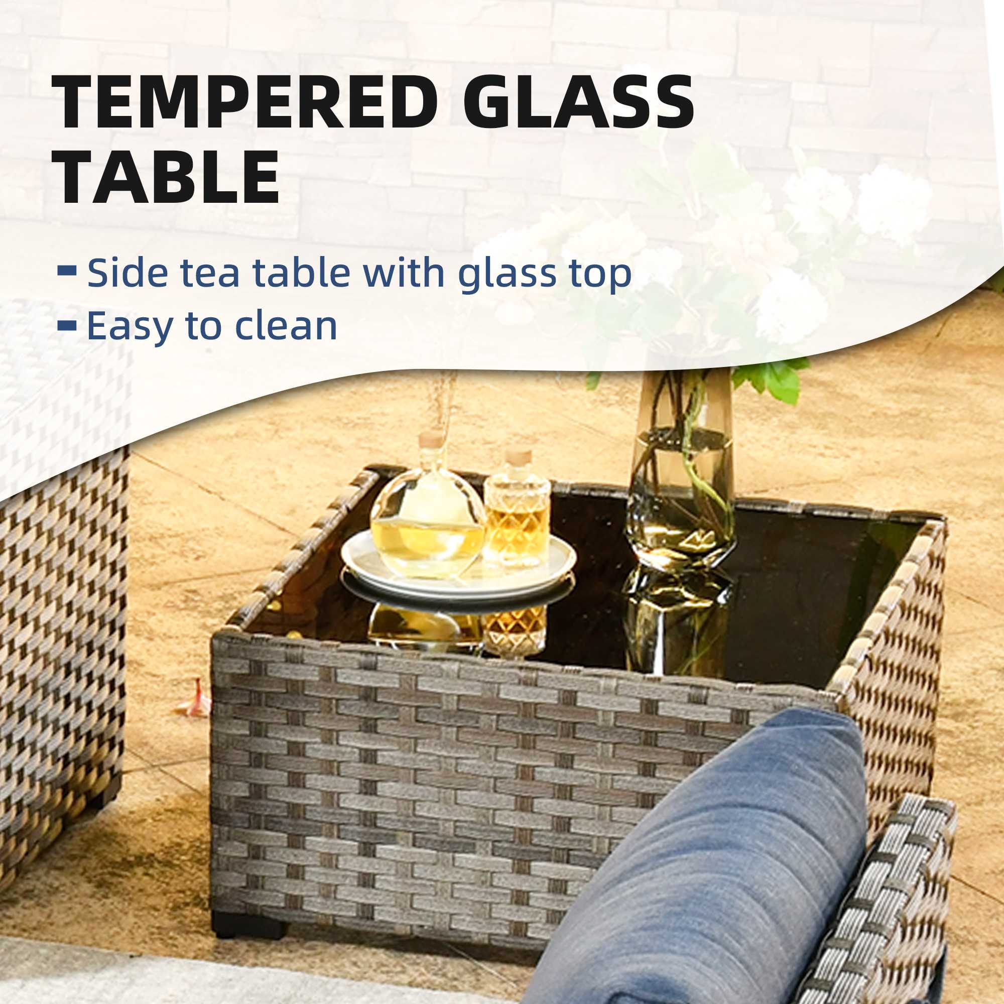 OVIOS 7 Pieces Patio Furniture Set with 7.68'' Broad Handrails and 30'' Fire Pit Table